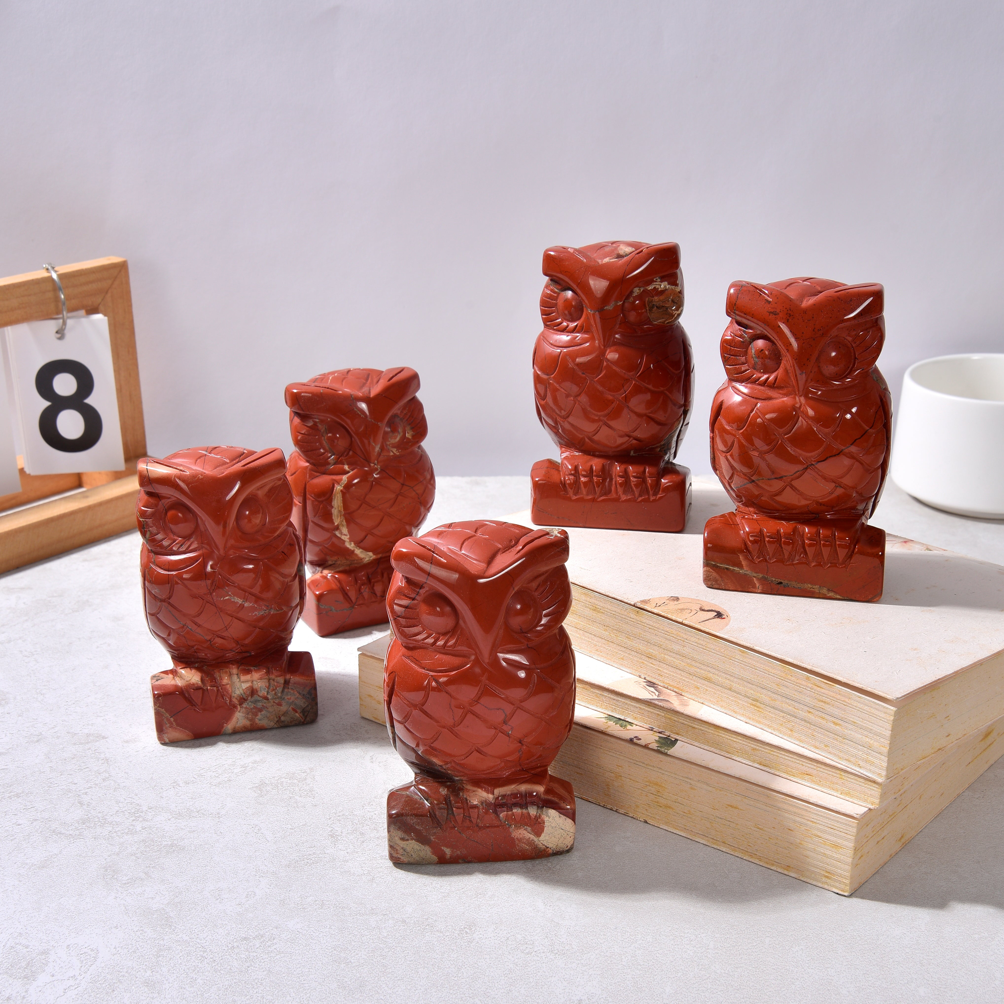 4" Red Jasper Owl Natural Gemstone Carving