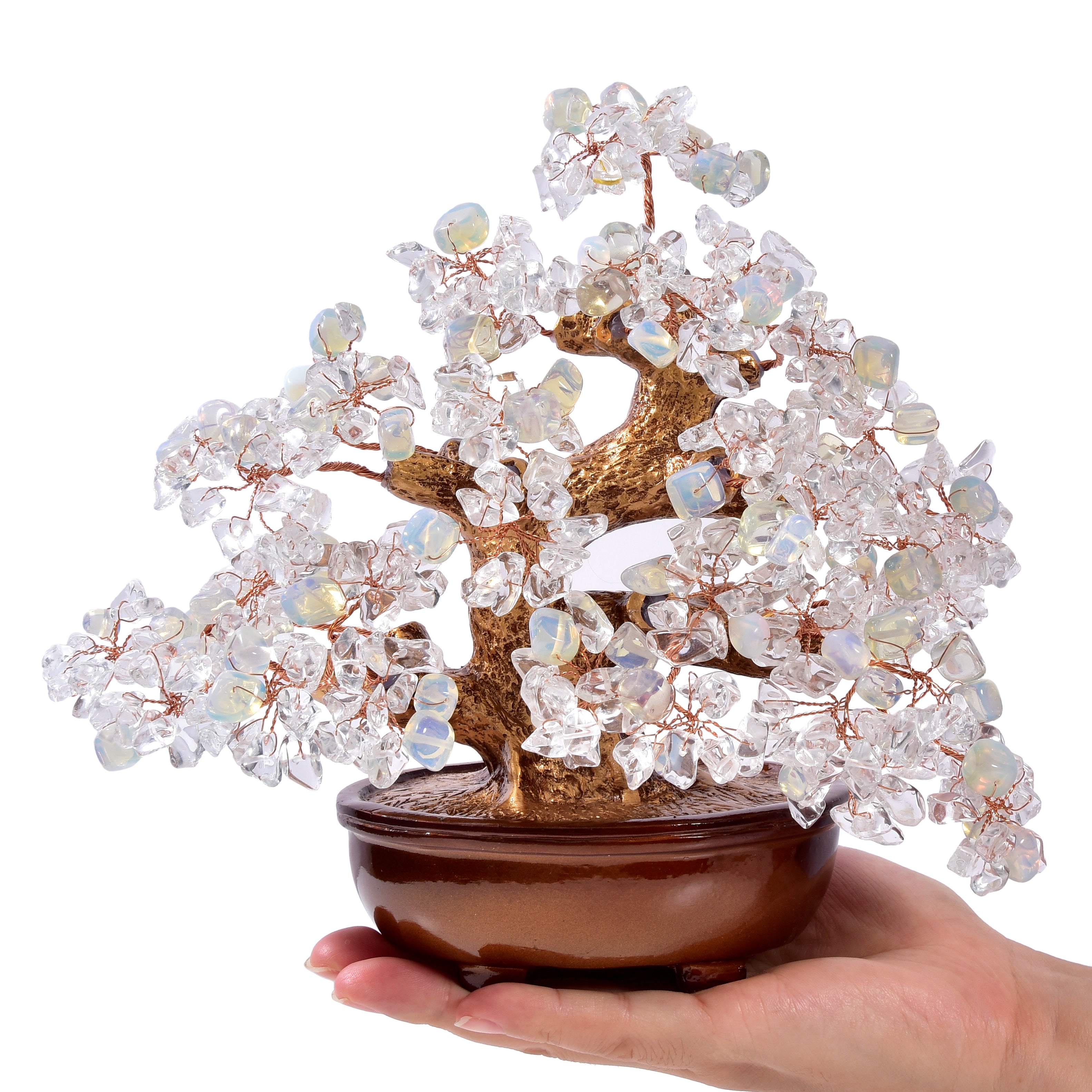 Opalite Moonstone & Quartz Gemstone Tree of Life with 360 Natural Gemstones