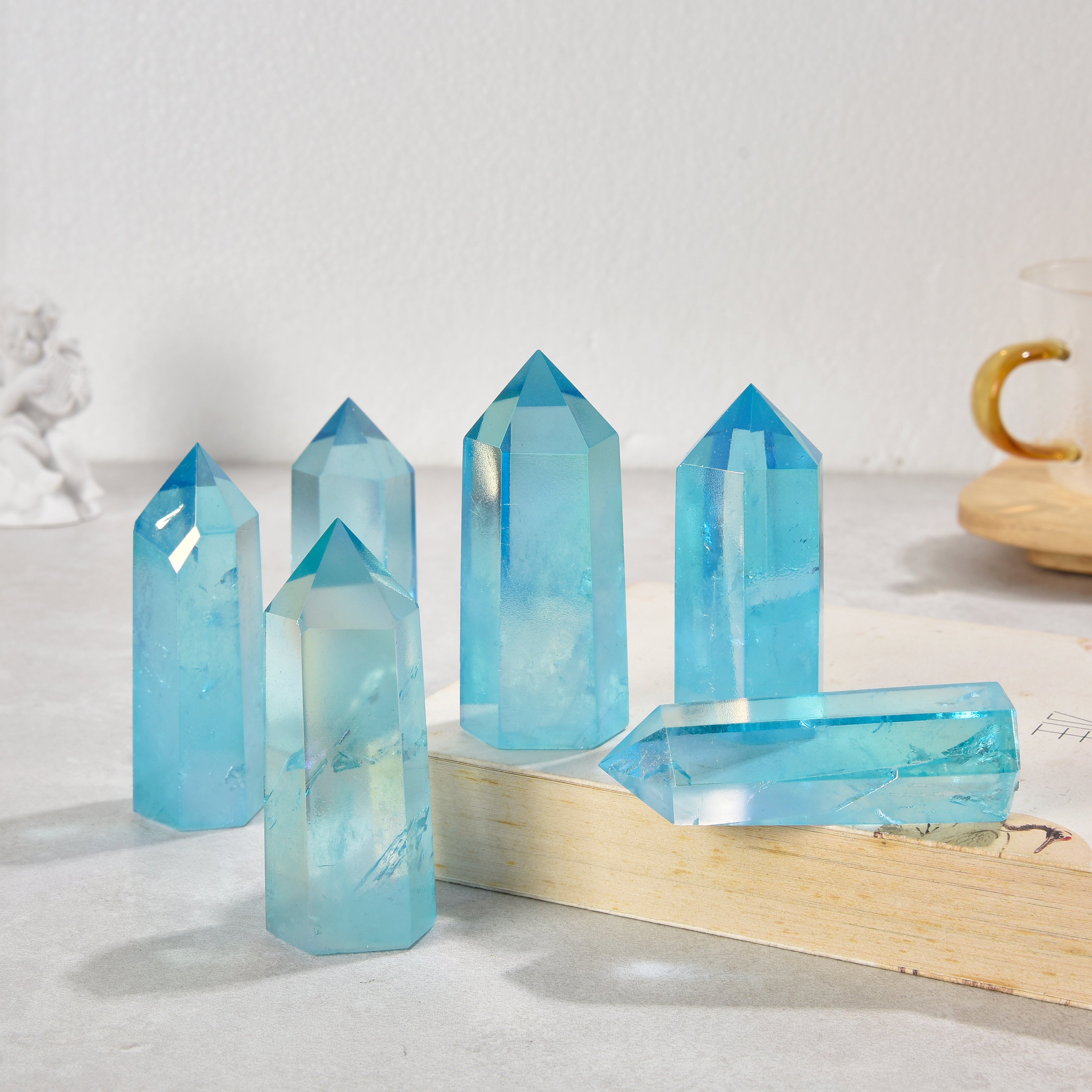 3.5" Aura Borealis Blue Quartz Obelisk Tower Gemstone Carving