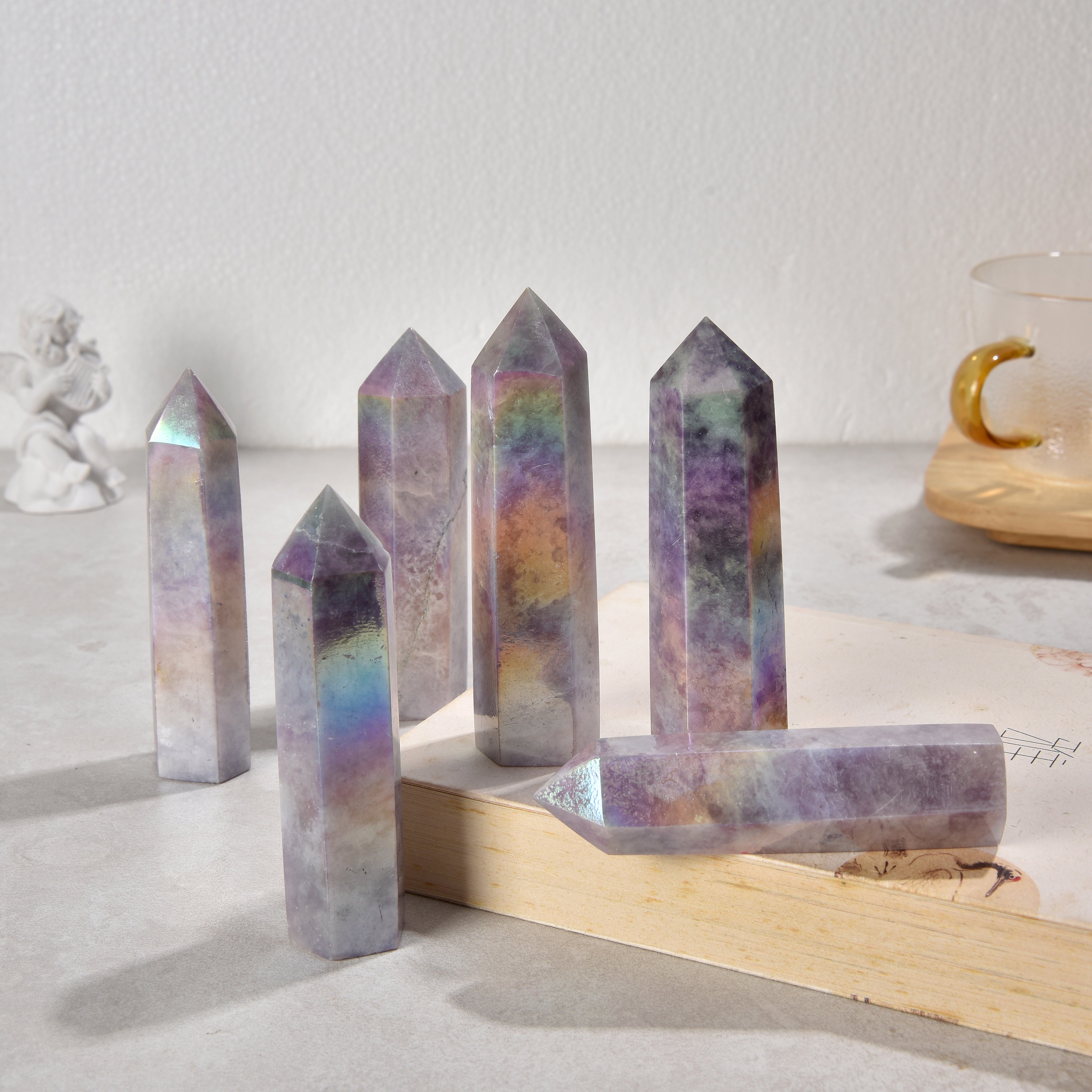 3.5" Aura Borealis Lepidolite Obelisk Tower Gemstone Carving