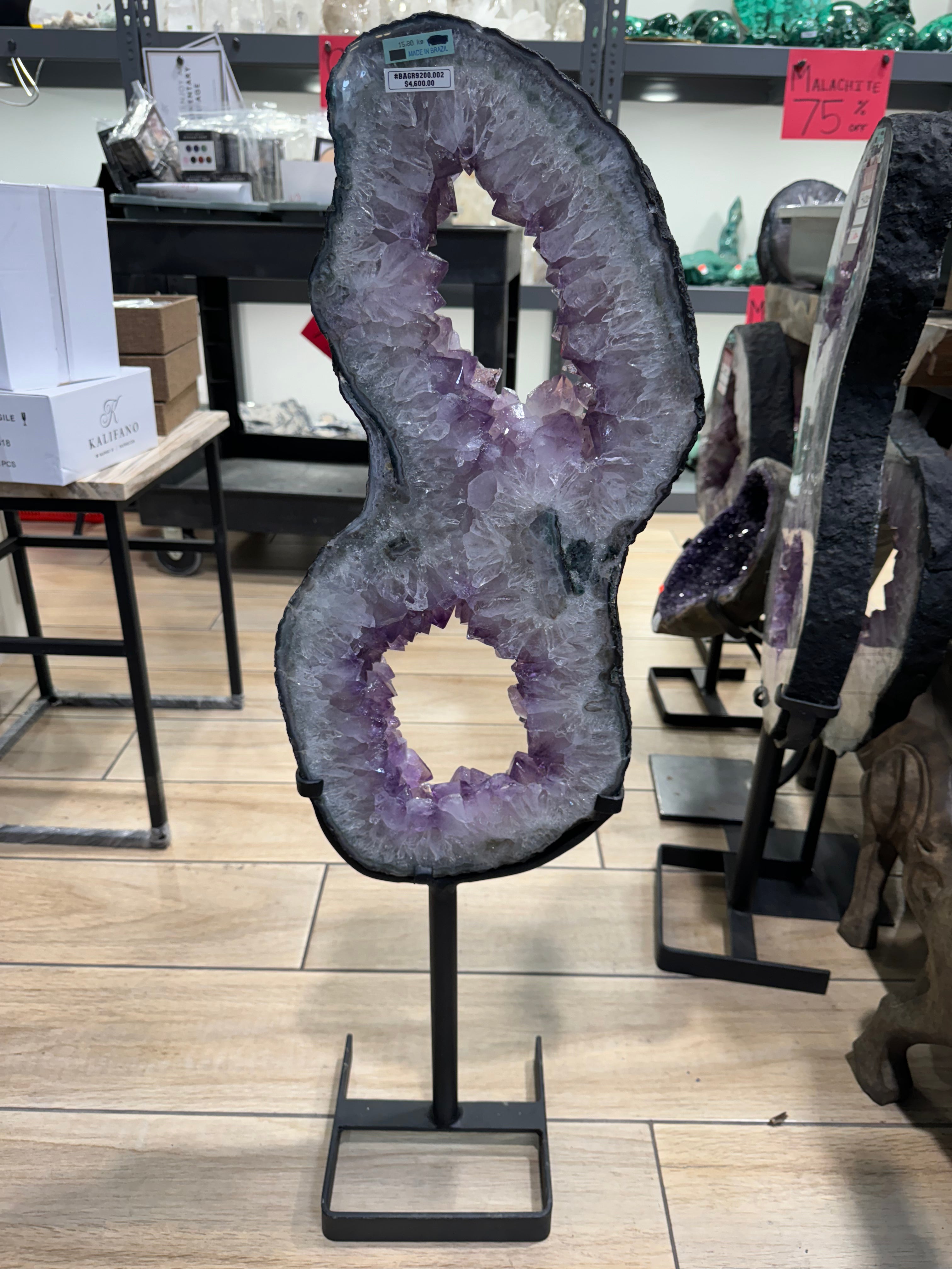 Amethyst Geode Slice Ring from Brazil on Custom Stand- 38" / 35 lbs