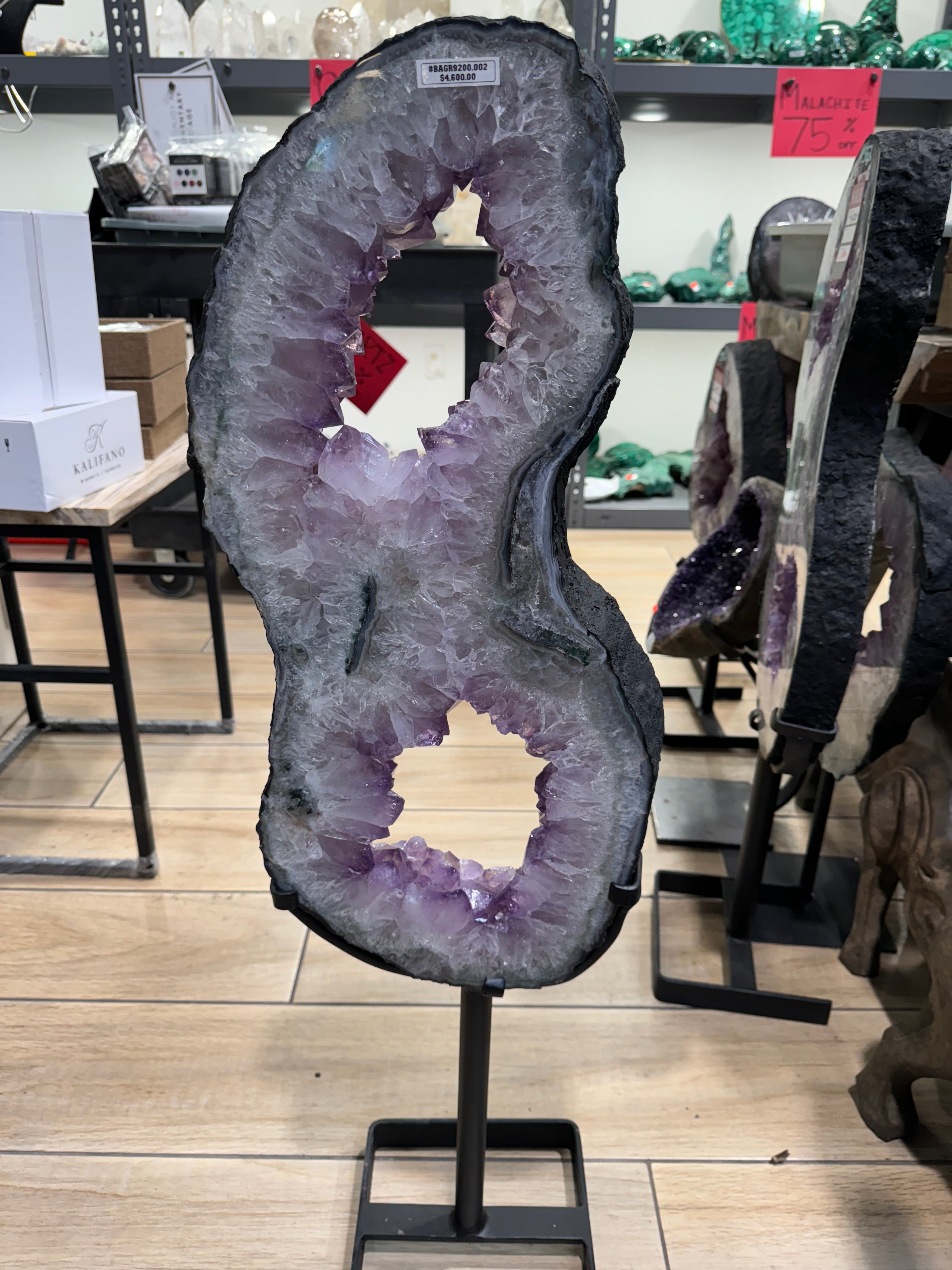 Amethyst Geode Slice Ring from Brazil on Custom Stand- 38" / 35 lbs