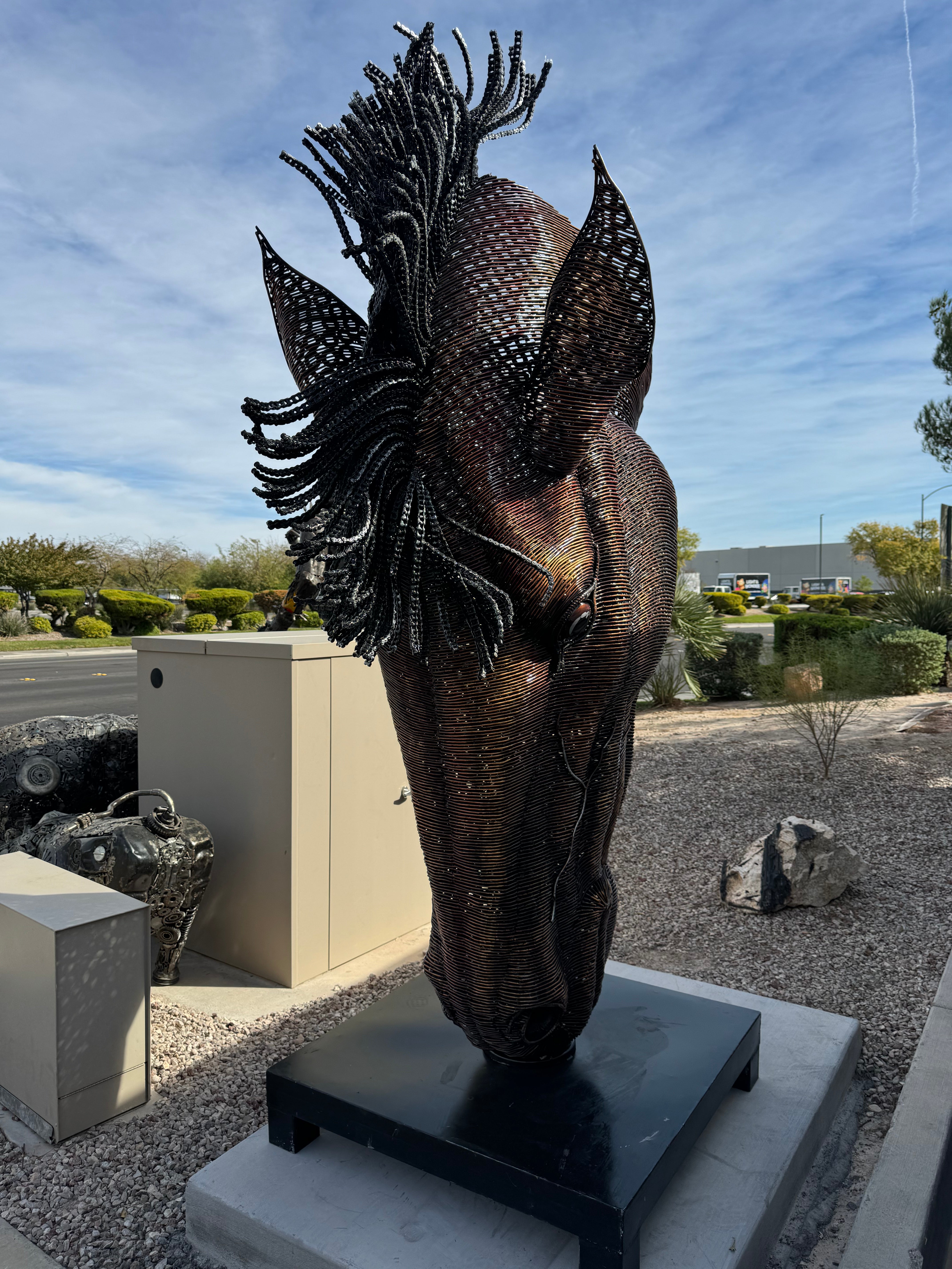 106" Large Horse Head Recycled Metal Art