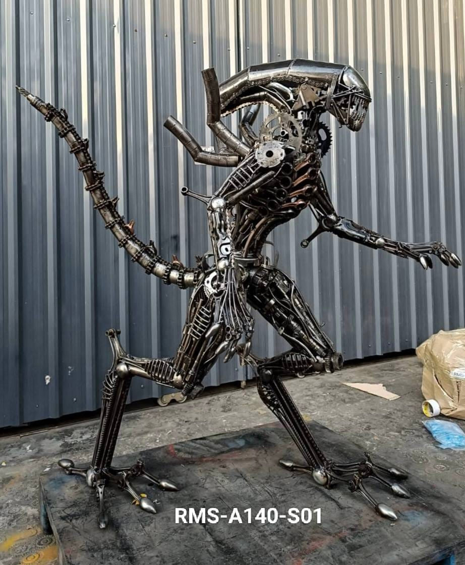 55" Alien Inspired Recycled Metal Art Sculpture