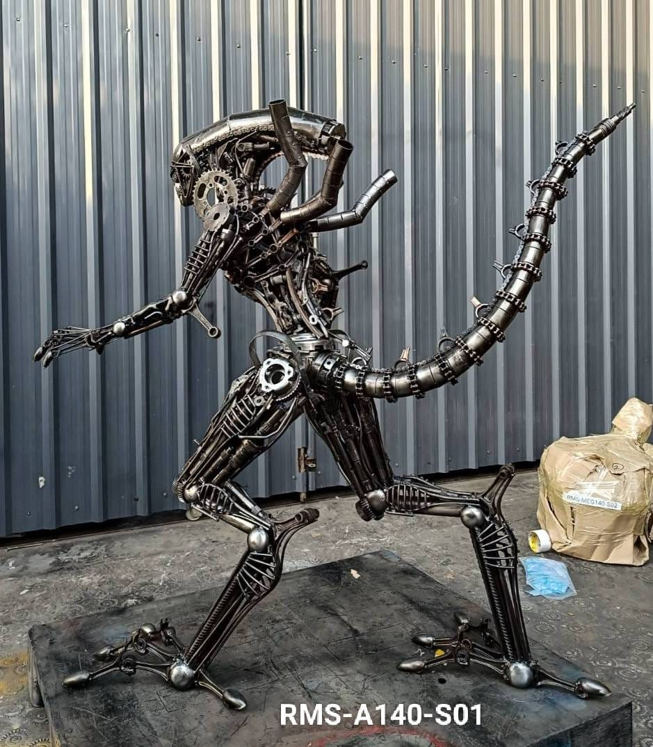 55" Alien Inspired Recycled Metal Art Sculpture