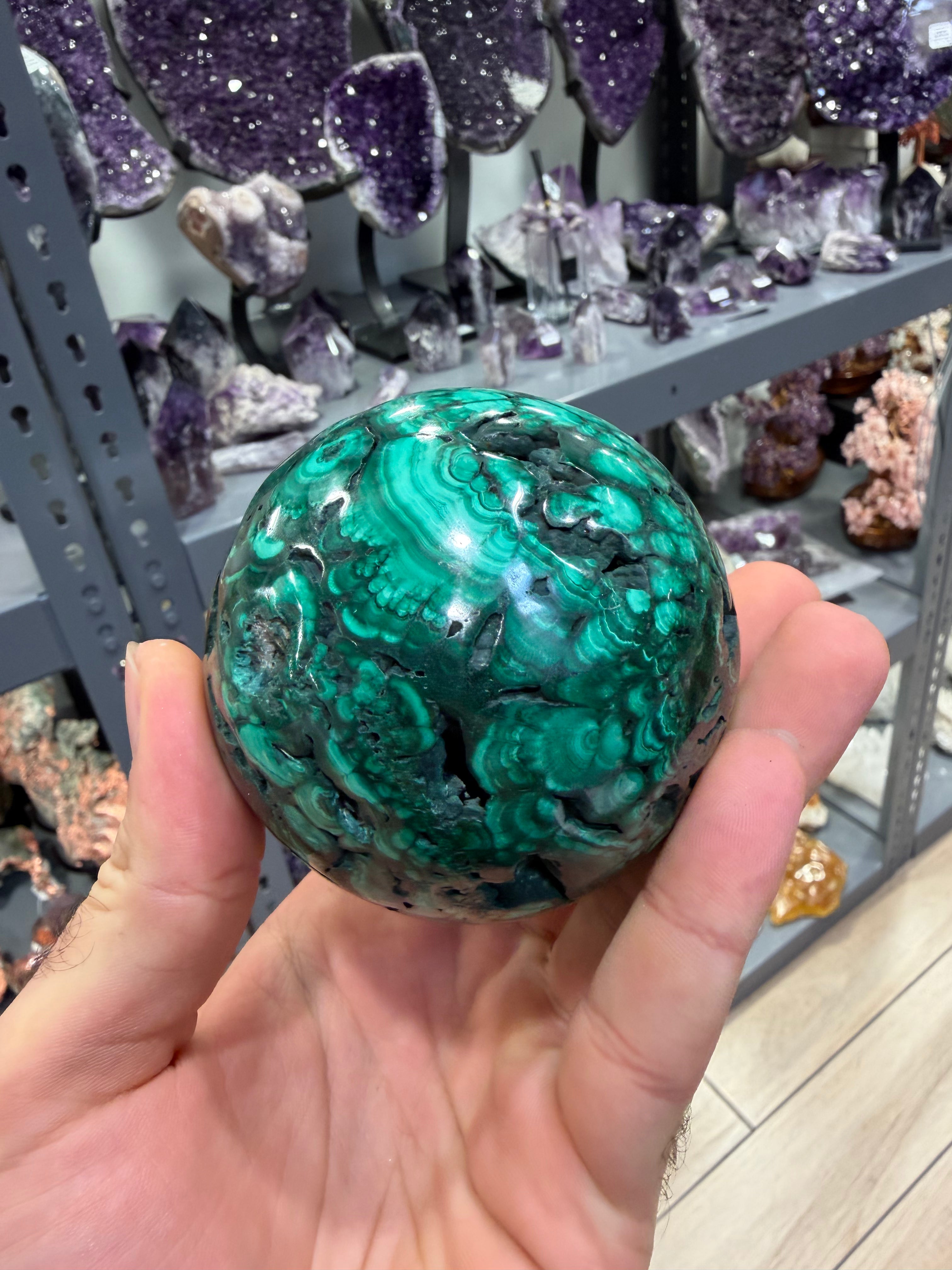 Malachite Sphere Carving  - 3.25" / 884 g