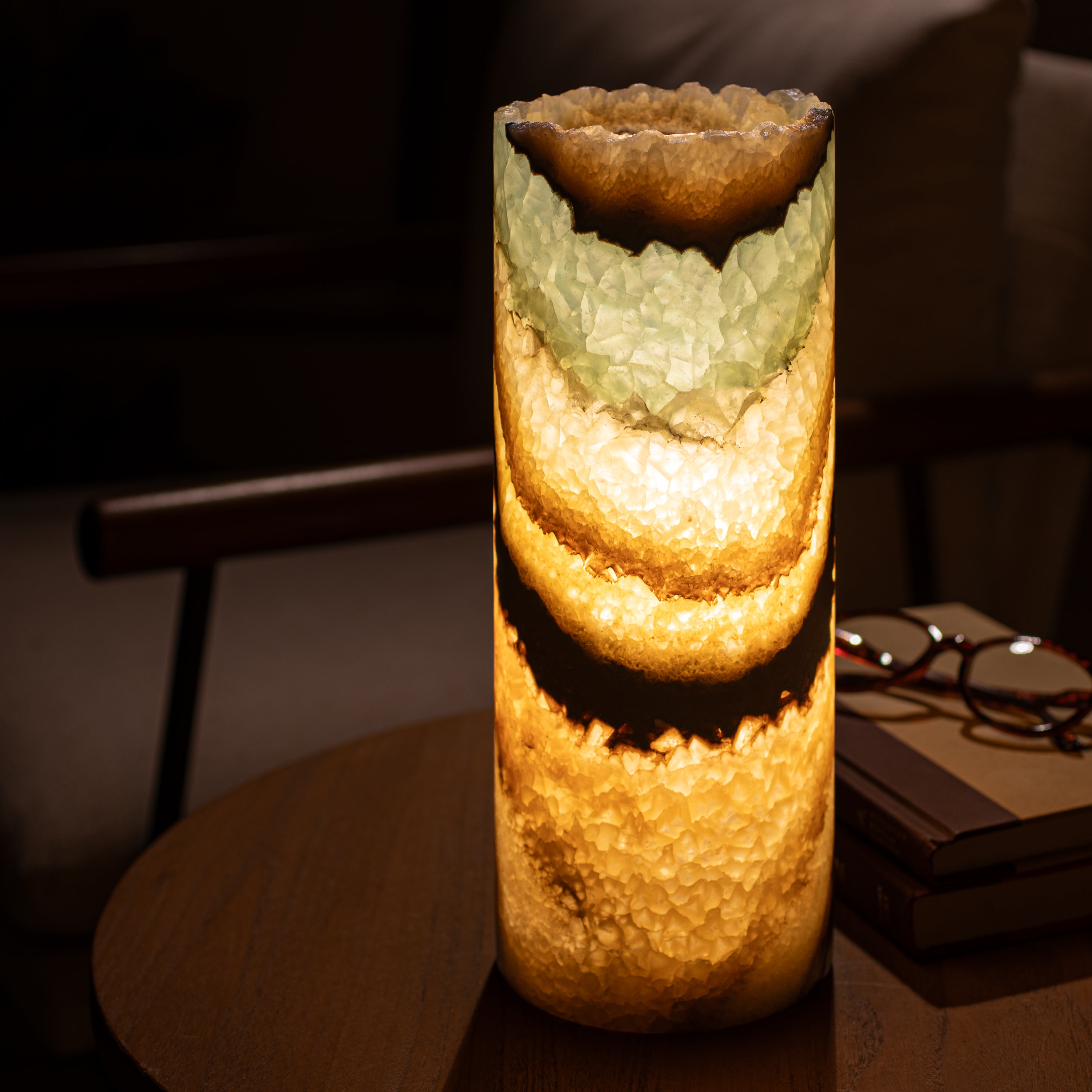 Aqua Amber Cylinder Light Tower from Mexico - 12"