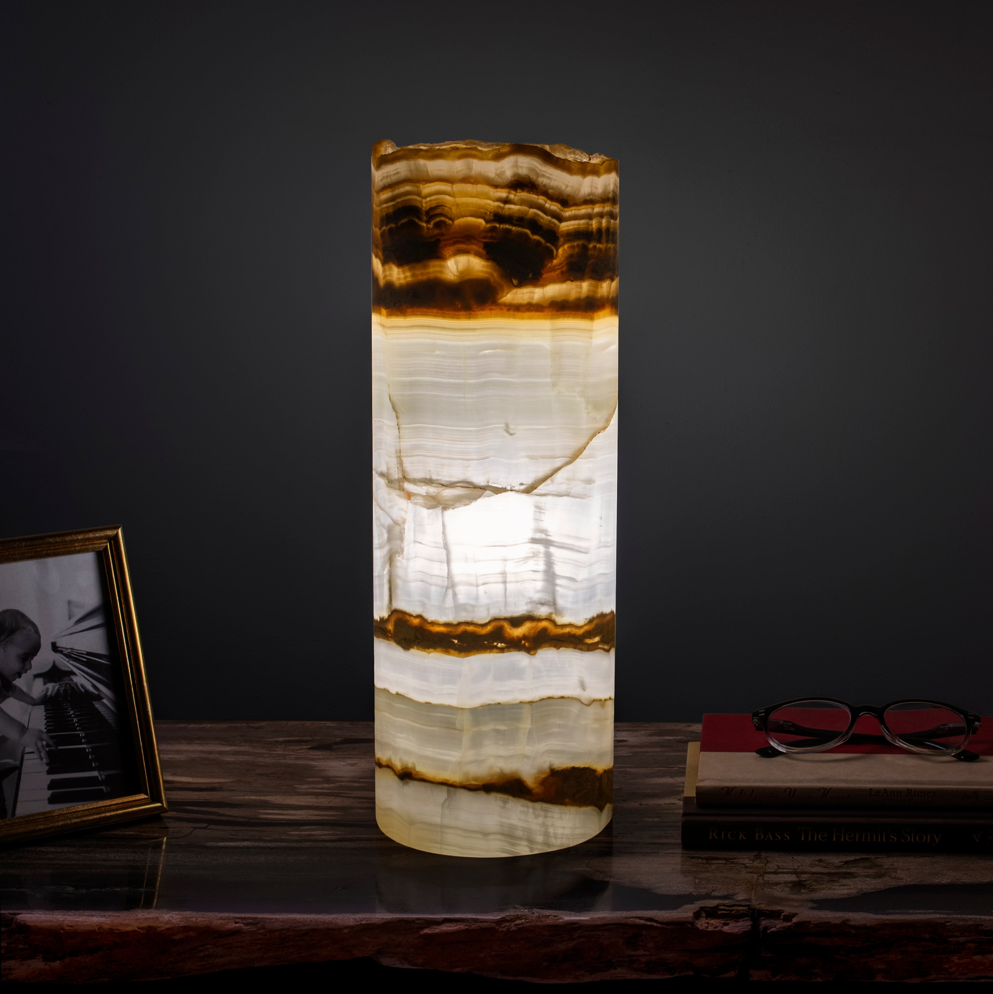 15" Crystal Amber Cylinder Light Tower from Mexico