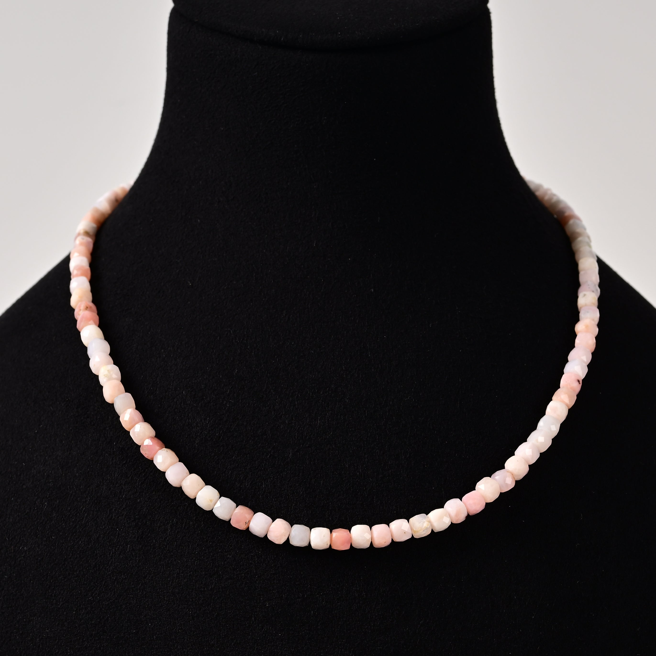 Natural Pink Opal Faceted 4mm Barrel 16in Necklace with Sterling Silver Extender