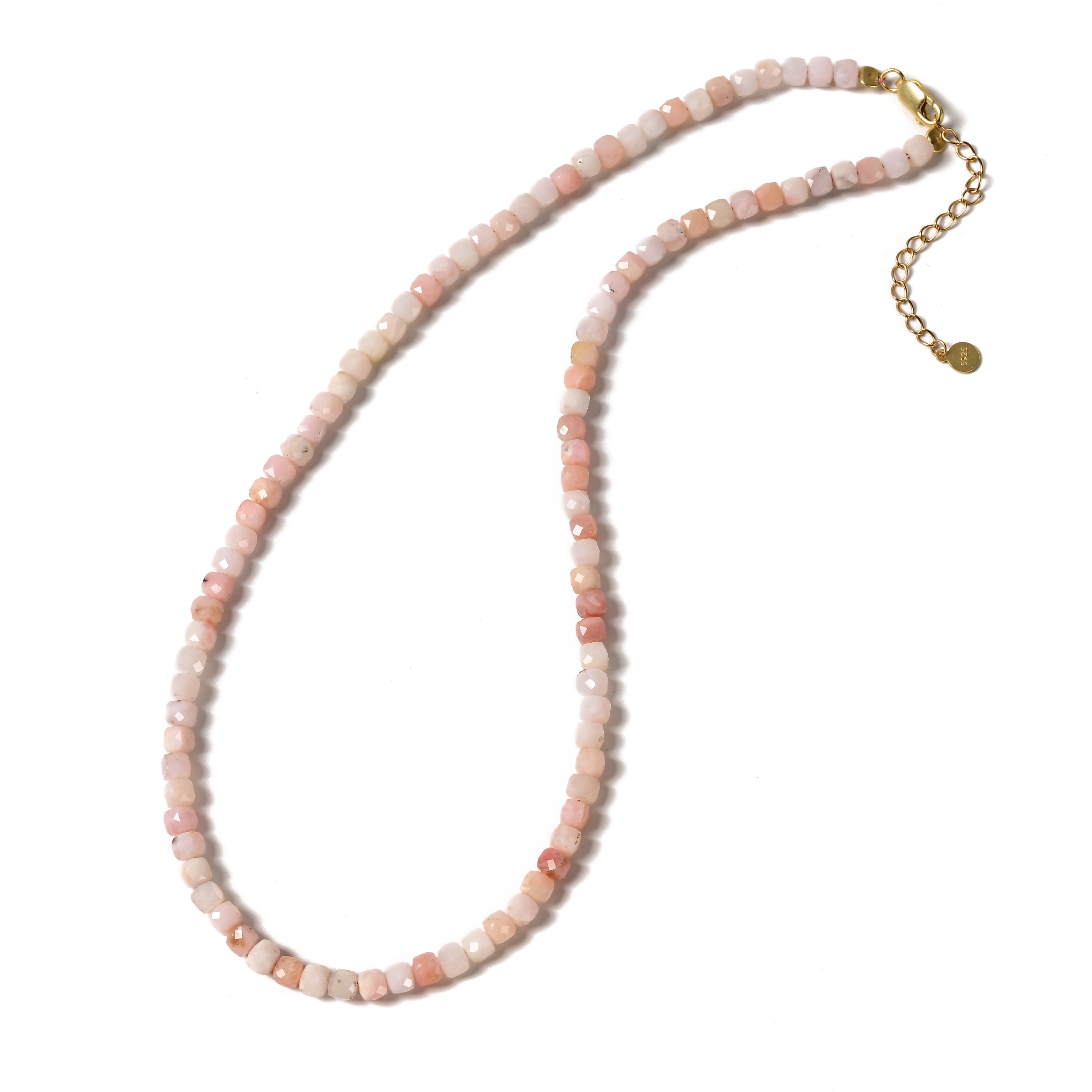 Natural Pink Opal Faceted 4mm Barrel 16in Necklace with Sterling Silver Extender