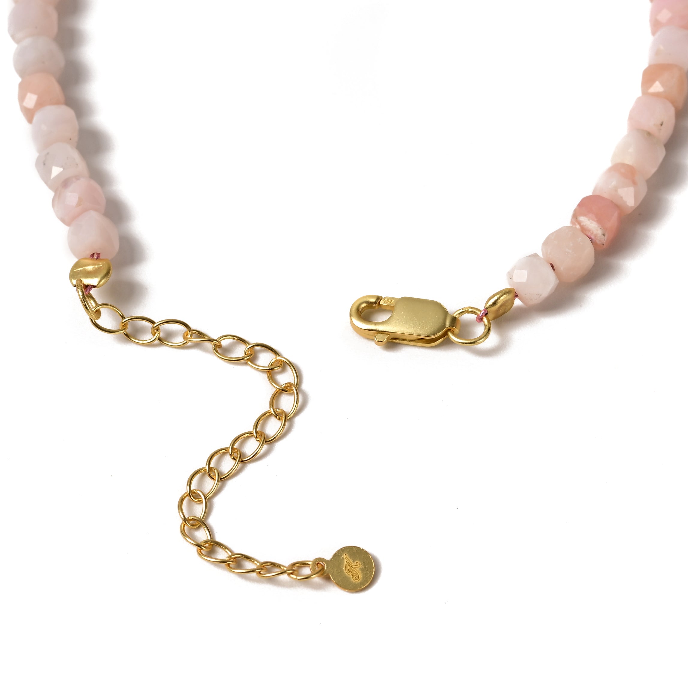 Natural Pink Opal Faceted 4mm Barrel 16in Necklace with Sterling Silver Extender