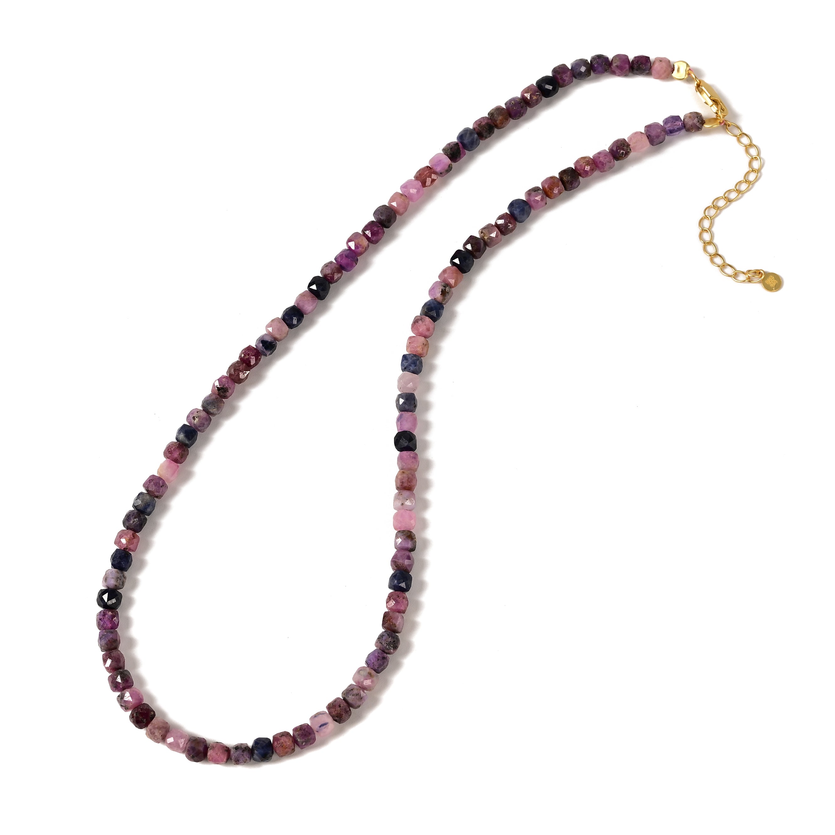 Natural Ruby Sapphire Faceted 4mm Barrel 16in Necklace with Sterling Silver Extender