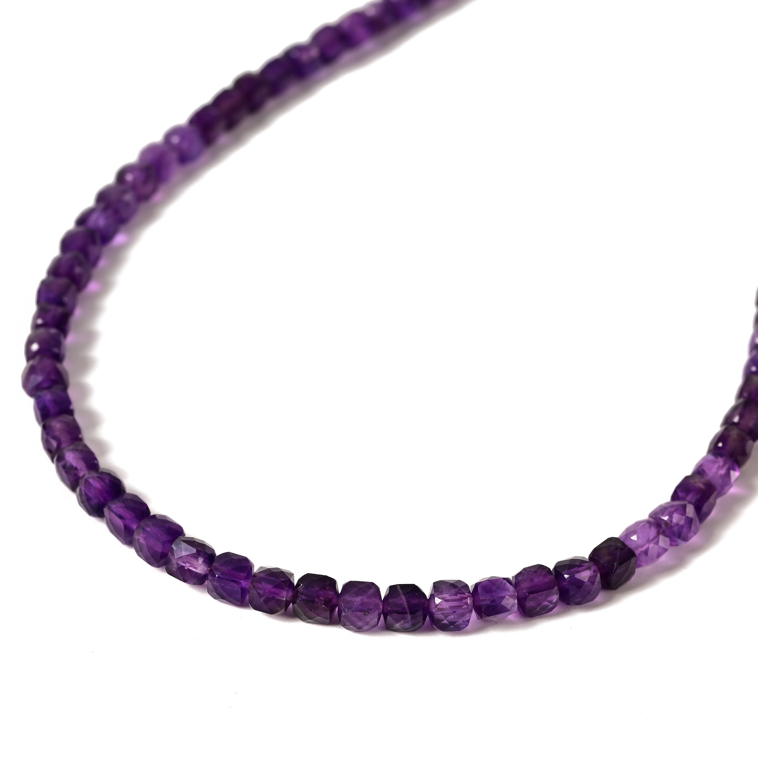 Natural Amethyst Faceted 4mm Barrel 16in Necklace with Sterling Silver Extender