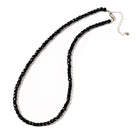 Natural Black Tourmaline Faceted 4mm Barrel 16in Necklace with Sterling Silver Extender