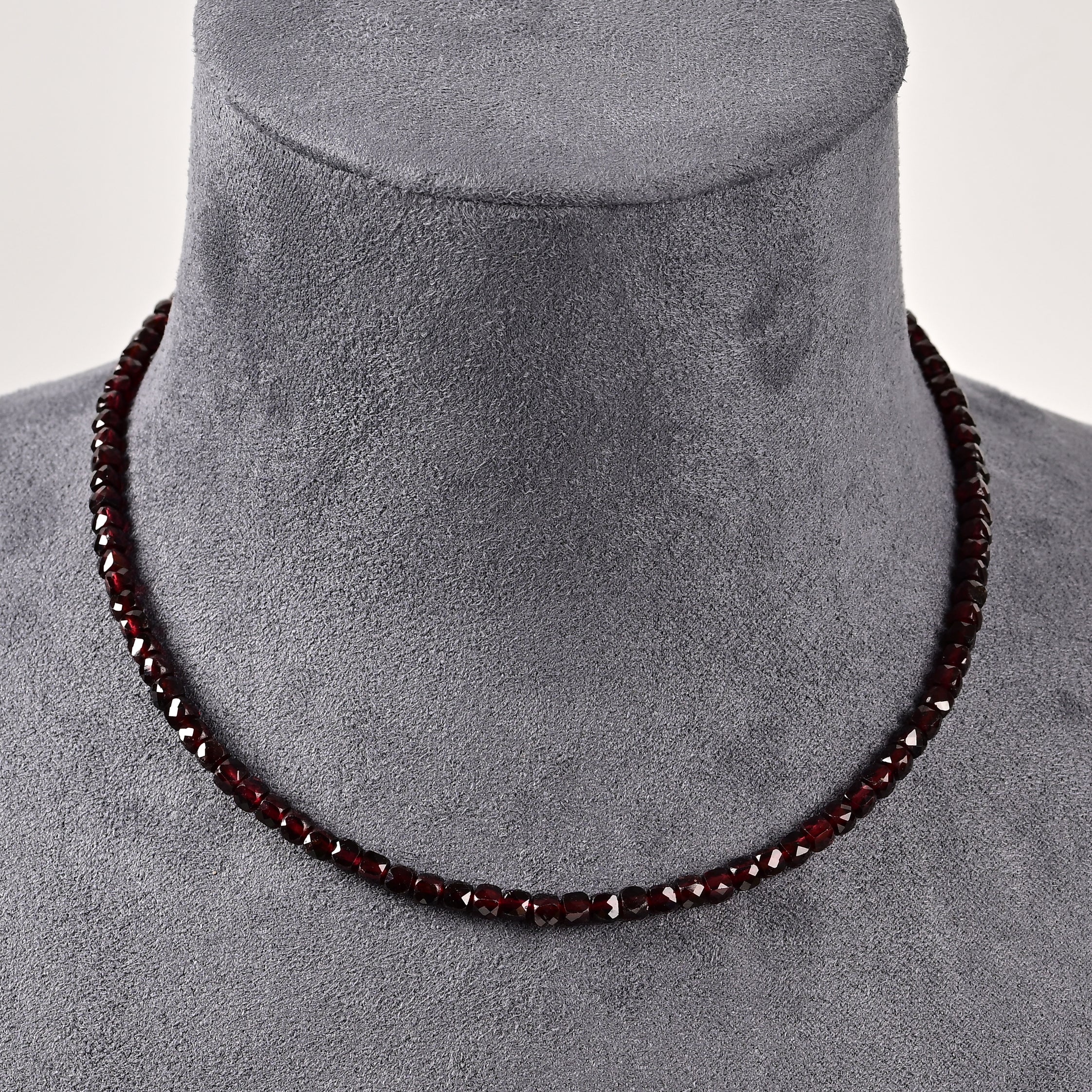 Natural Garnet Faceted 4mm Barrel 16in Necklace with Sterling Silver Extender