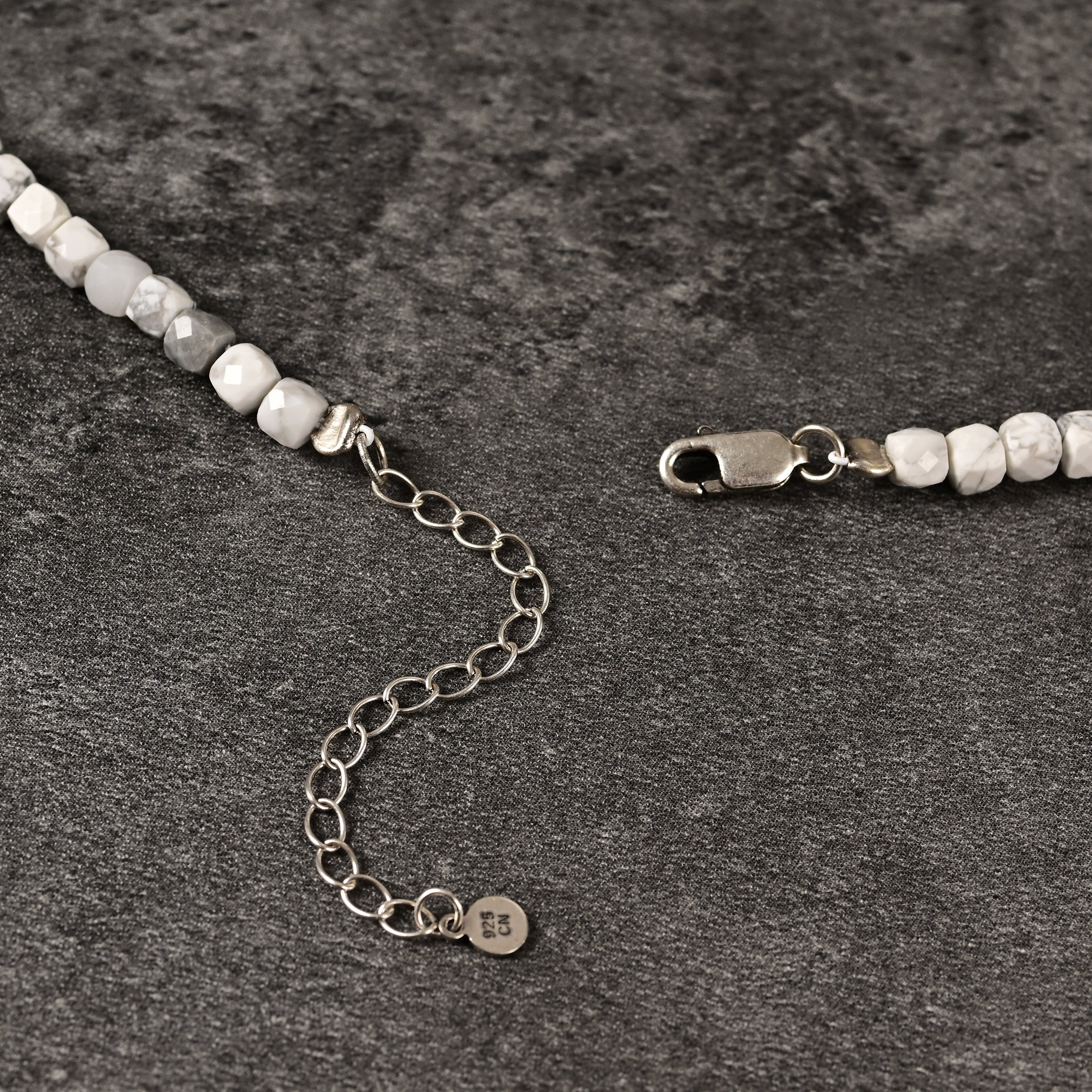 Natural Howlite Faceted 4mm Barrel 16in Necklace with Sterling Silver Extender