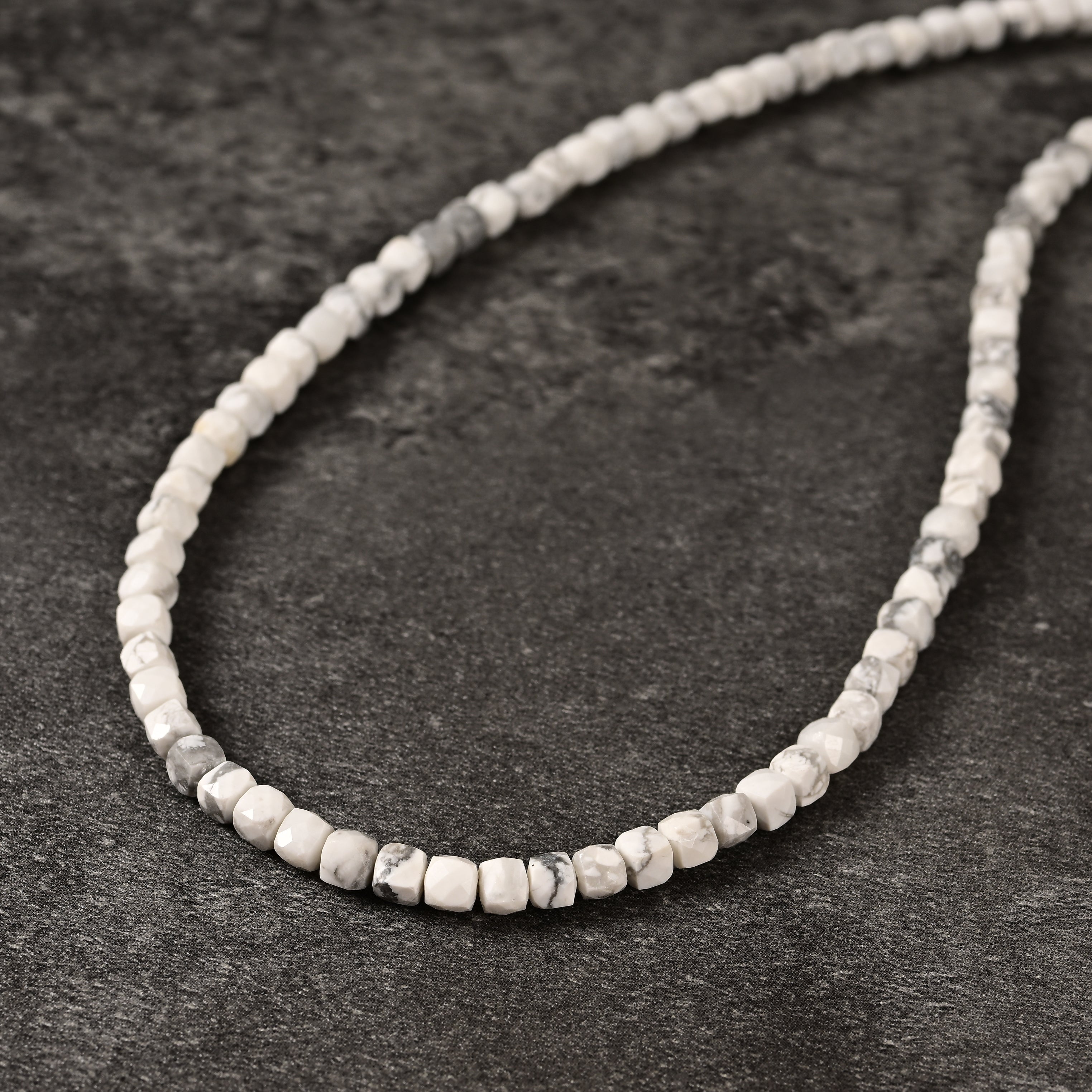 Natural Howlite Faceted 4mm Barrel 16in Necklace with Sterling Silver Extender