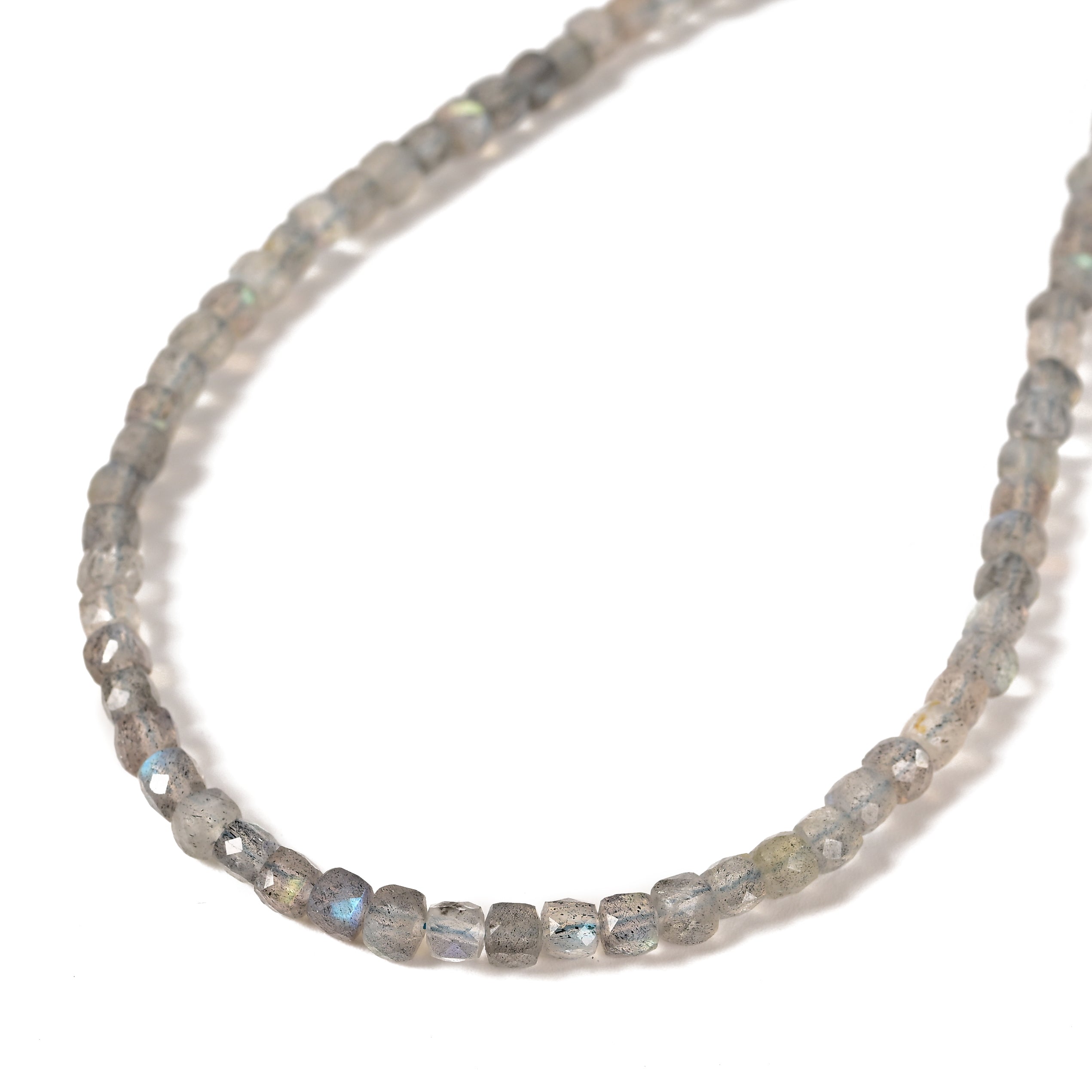 Natural Labradorite Faceted 4mm Barrel 16in Necklace with Sterling Silver Extender