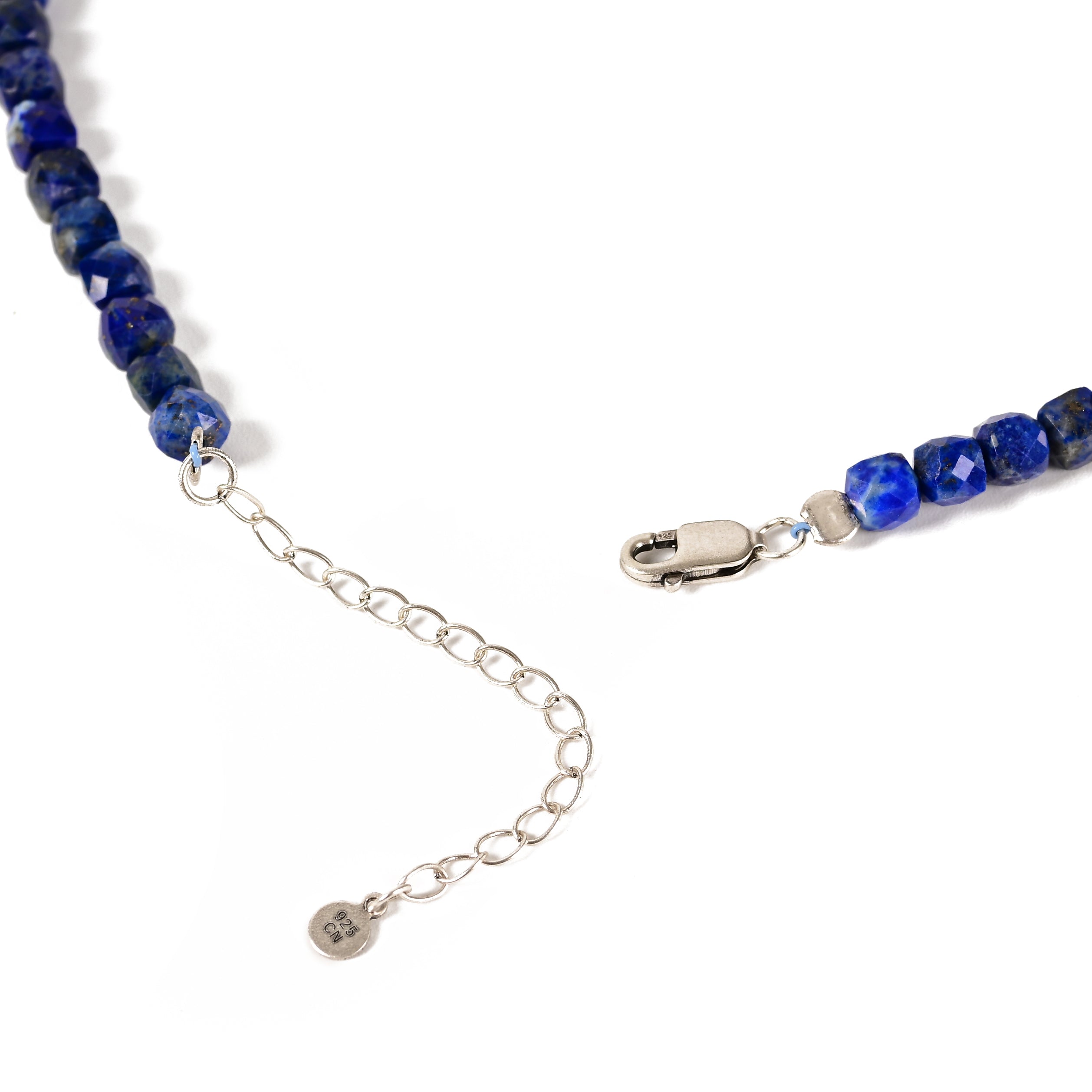 Natural Lapis Faceted 4mm Barrel 16in Necklace with Sterling Silver Extender