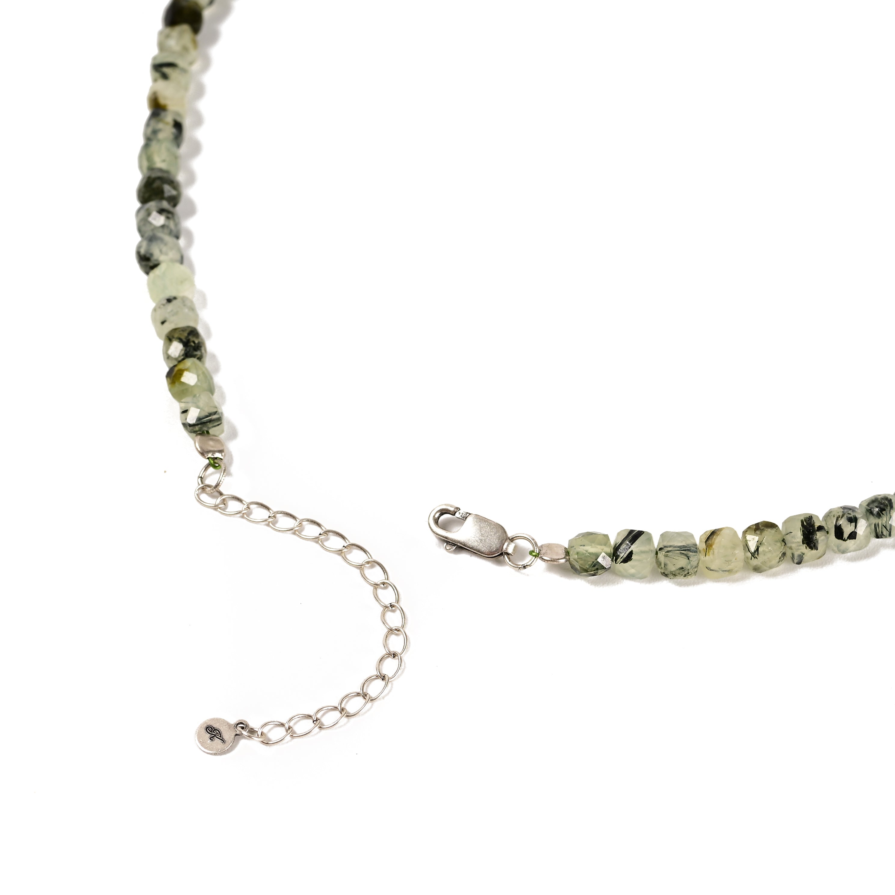 Natural Prehnite Faceted 4mm Barrel 16in Necklace with Sterling Silver Extender