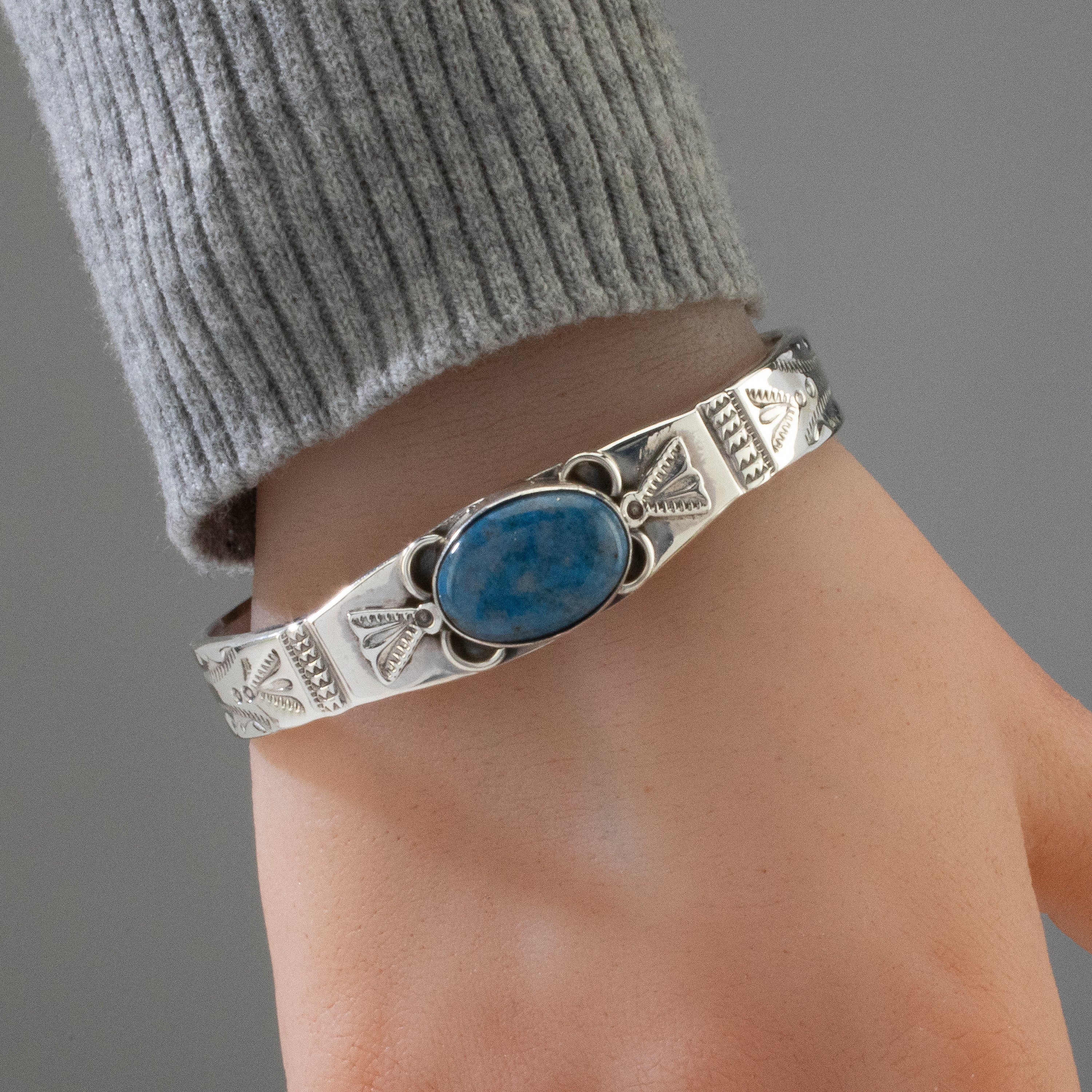 Denim Lapis Navajo USA Native American Made 925 Sterling Silver Cuff