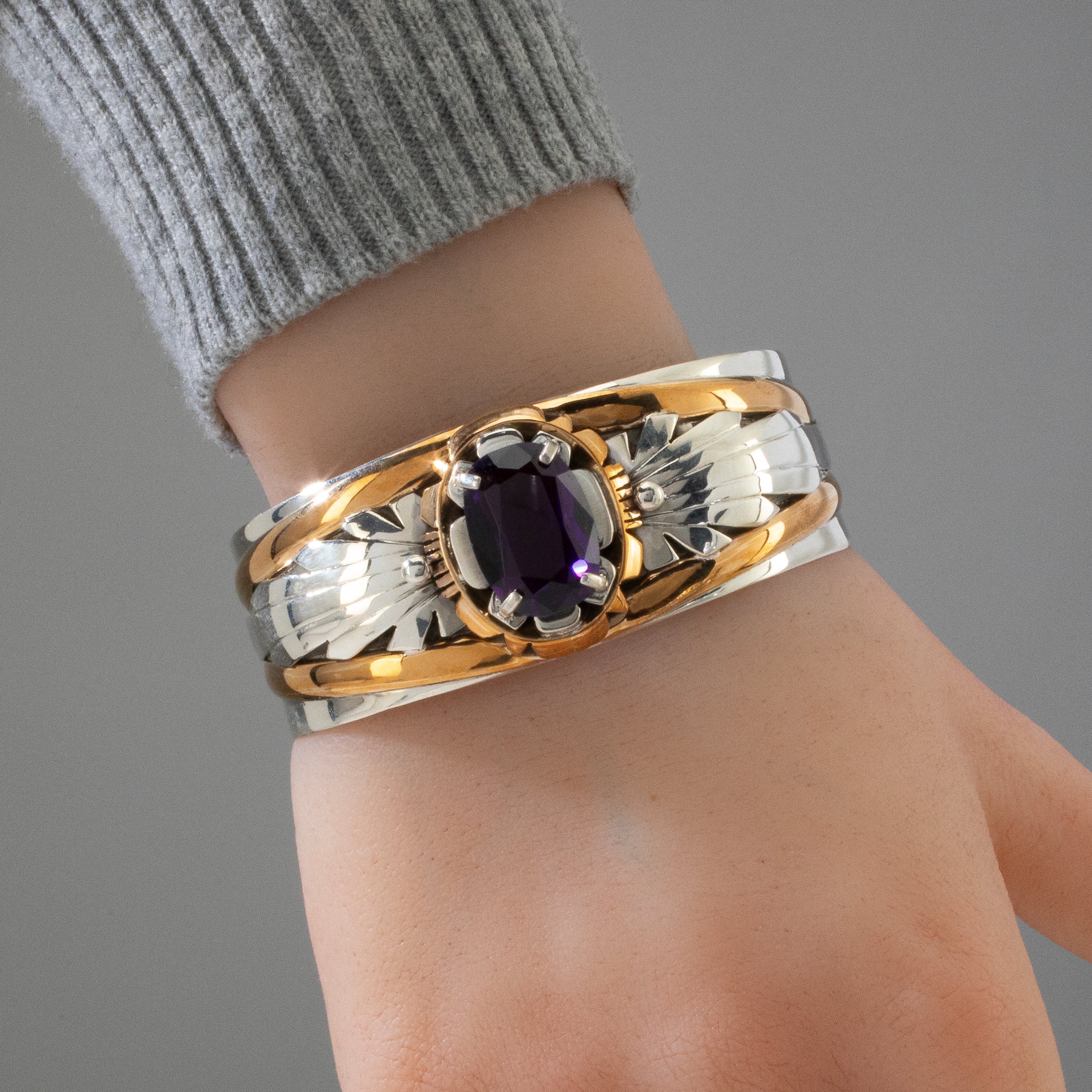 Amethyst Navajo USA Native American Made 12K Gold Filled & 925 Sterling Silver Cuff