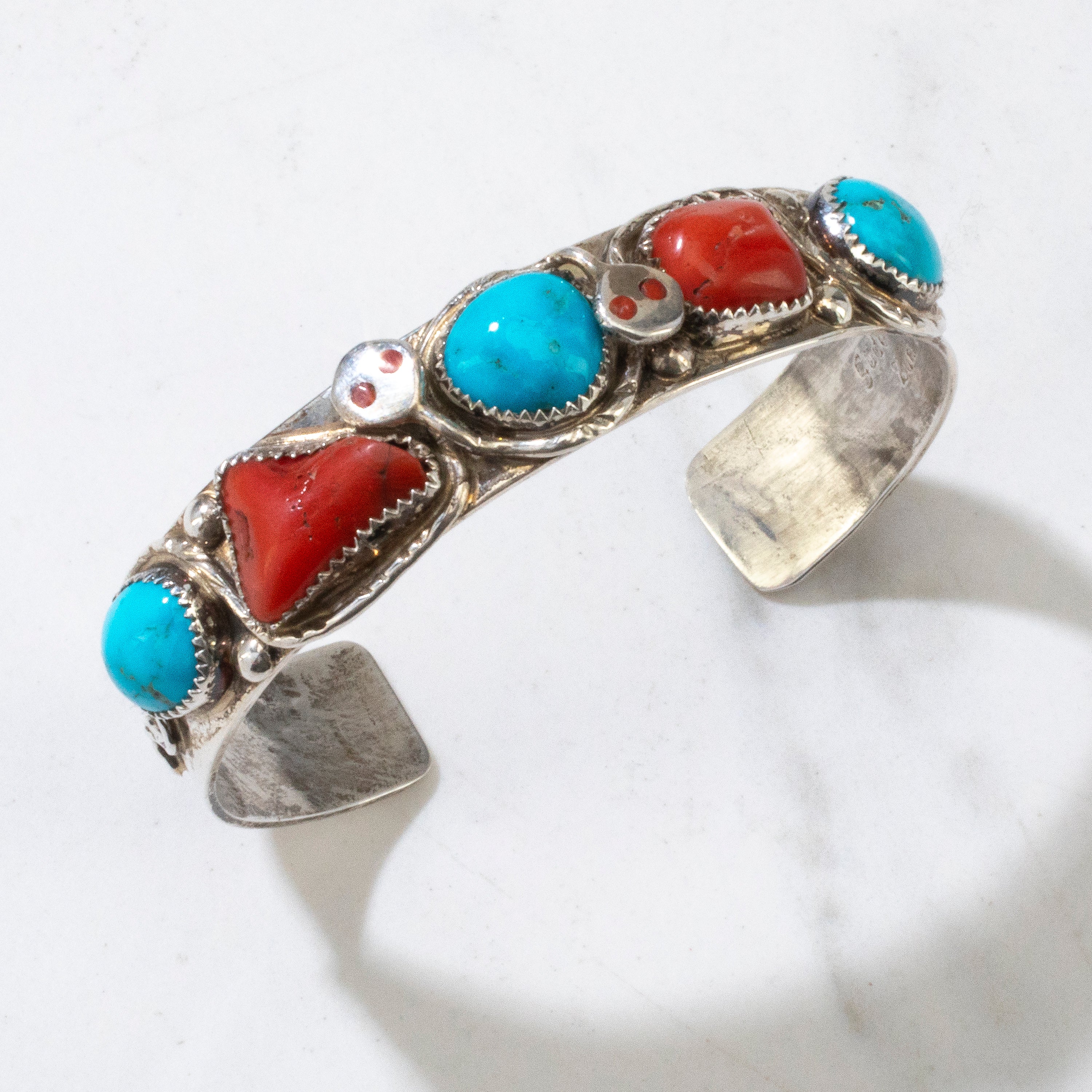 Jude Candeleria Kingman Turquoise & Coral Zuni Snake USA Native American Made 925 Sterling Silver Cuff