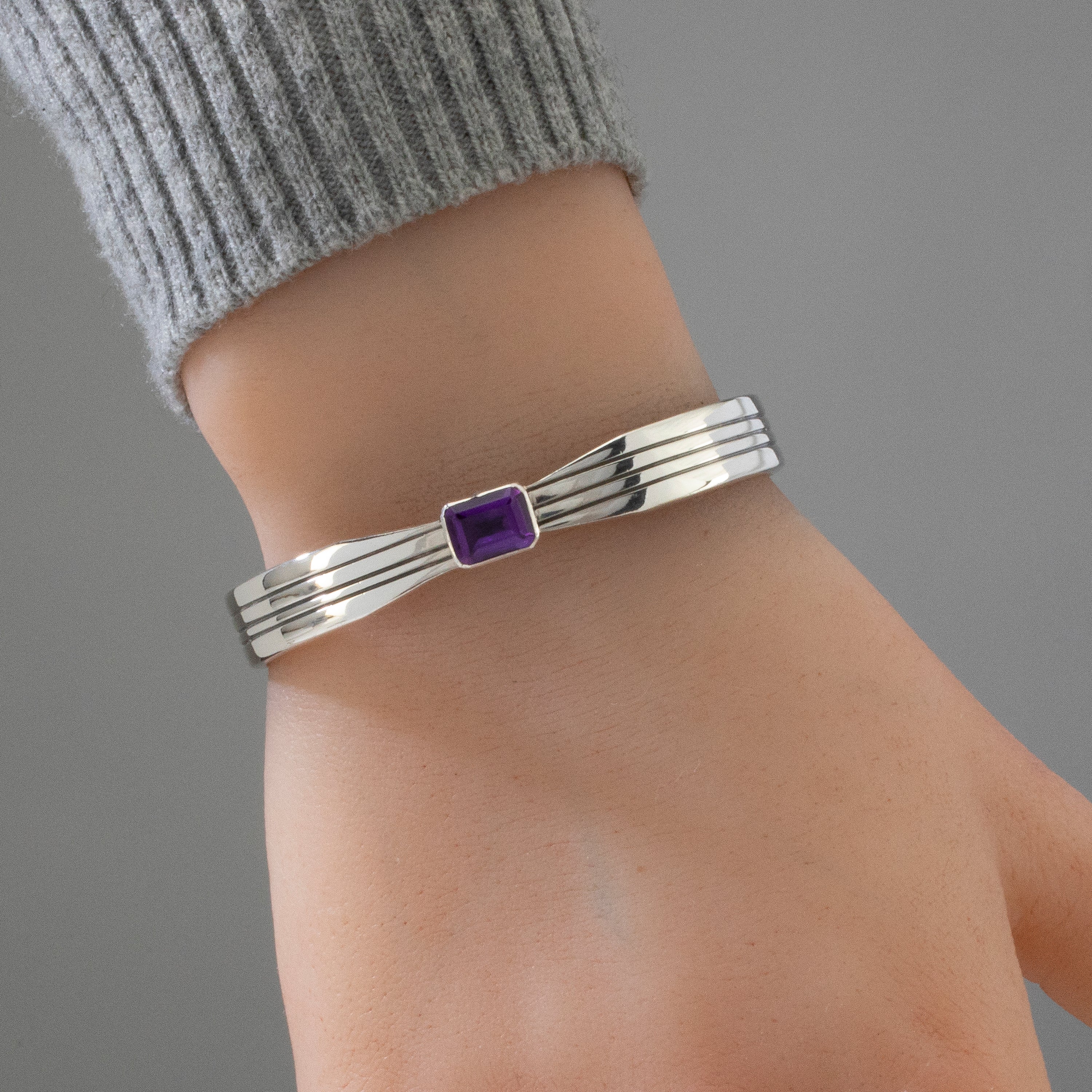 Russell Sam Amethyst Navajo USA Native American Made 12K Gold Filled & 925 Sterling Silver Cuff