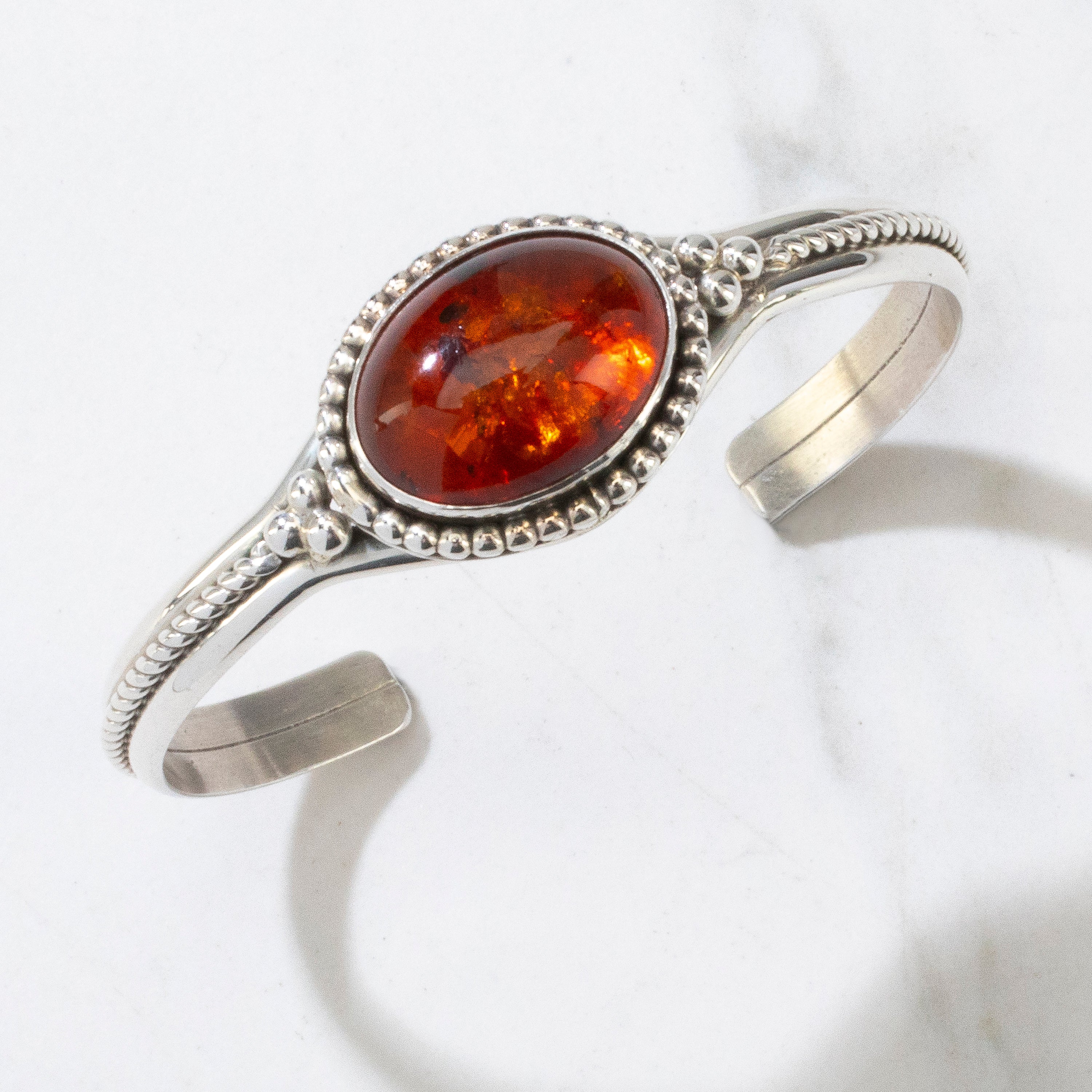 Paul Livingston Amber Cabachon Navajo USA Native American Made 925 Sterling Silver Cuff