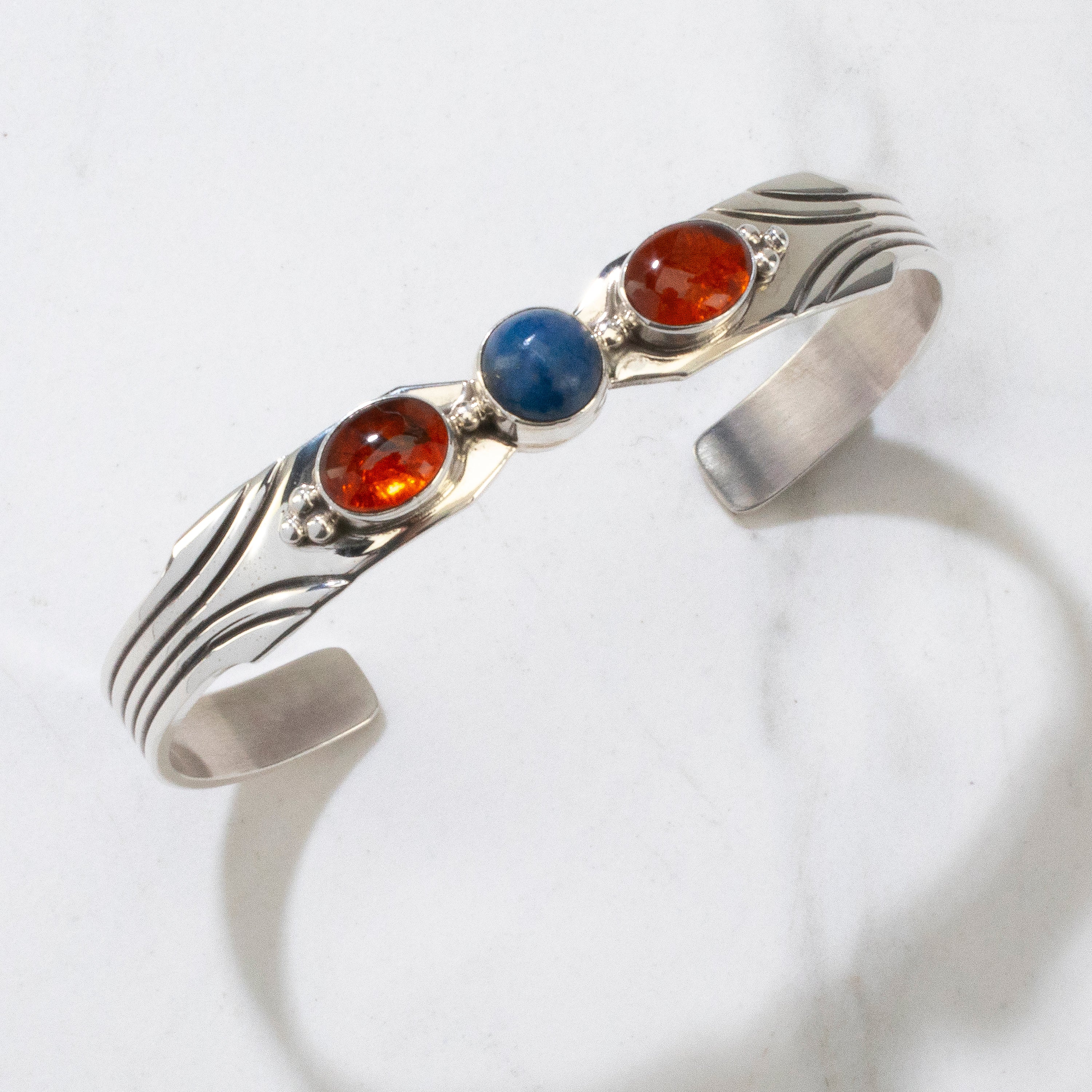 Joe Begay Amber & Denim Lapis Navajo USA Native American Made 925 Sterling Silver Cuff