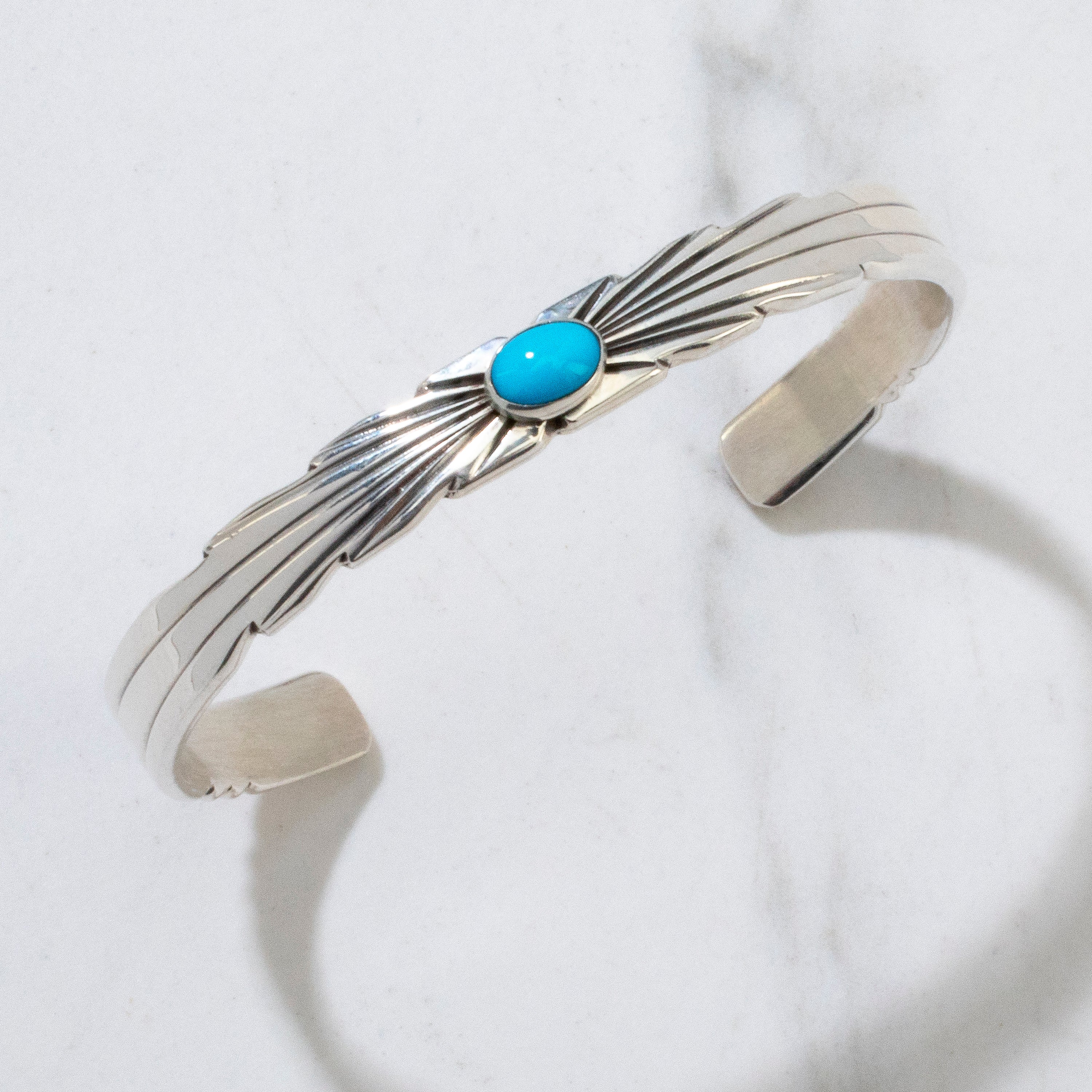 Ray Bennett Navajo Sleeping Beauty Turquoise USA Native American Made 925 Sterling Silver Cuff