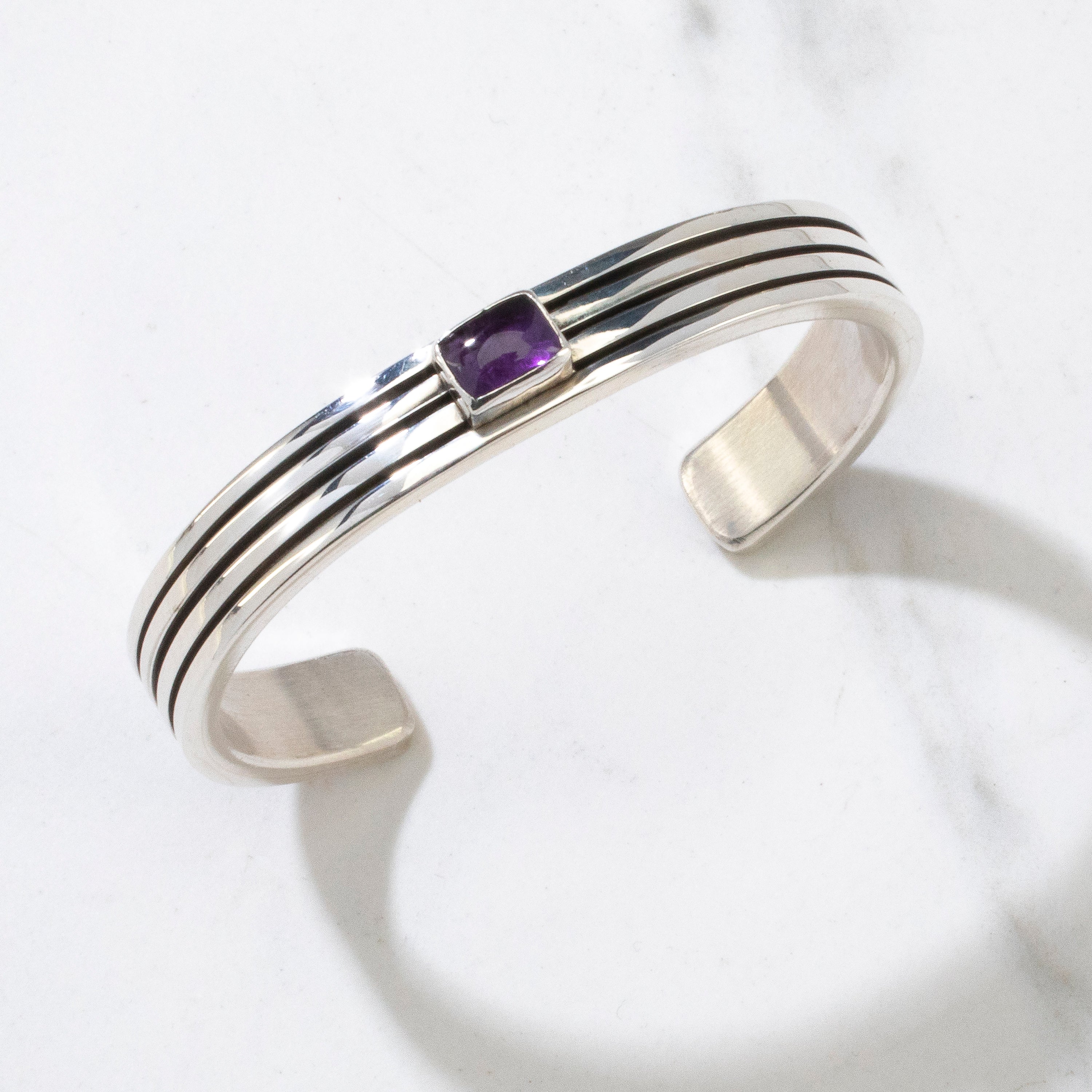 Paul Livingston Amethyst Navajo USA Native American Made 925 Sterling Silver Cuff