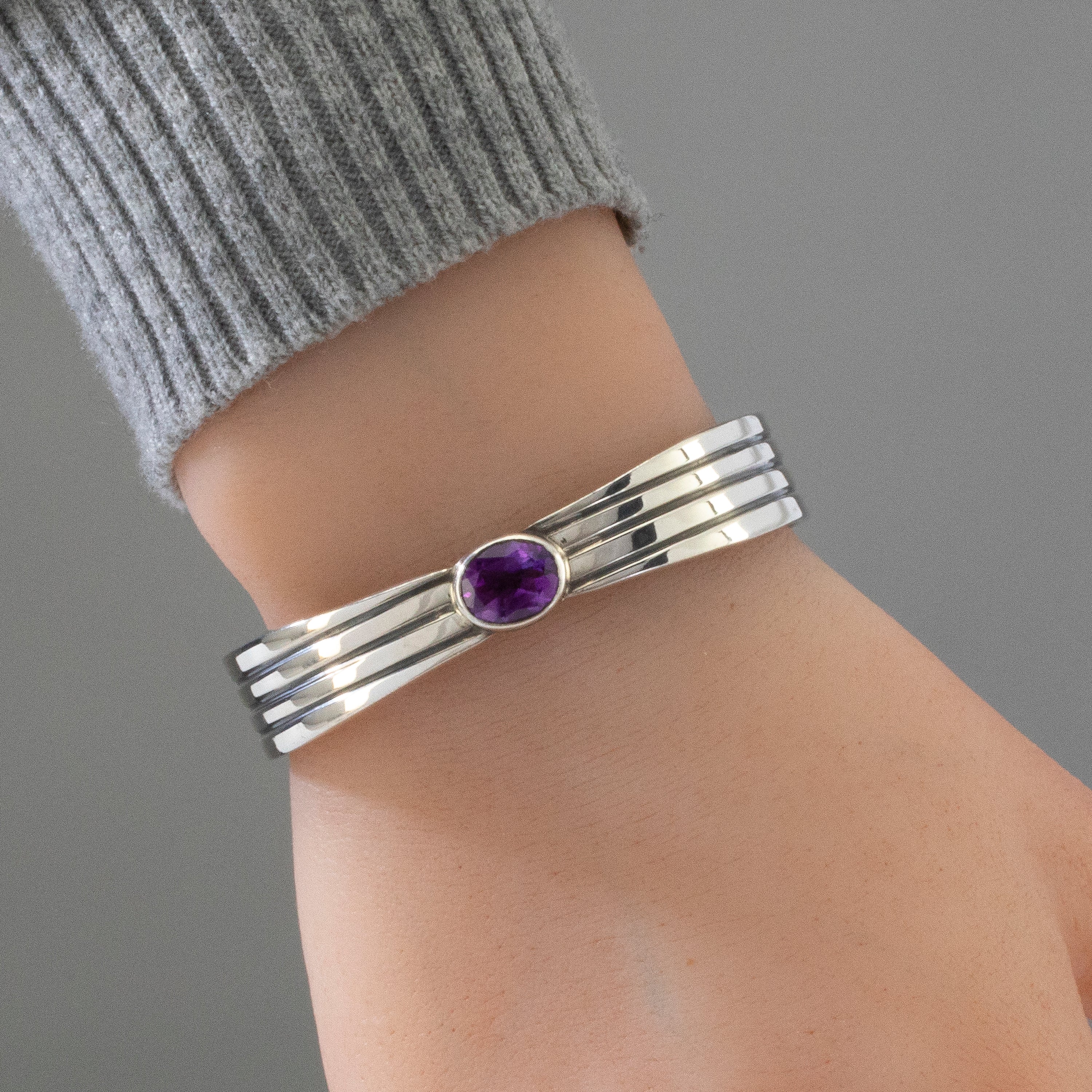 Amethyst Navajo USA Native American Made 925 Sterling Silver Cuff