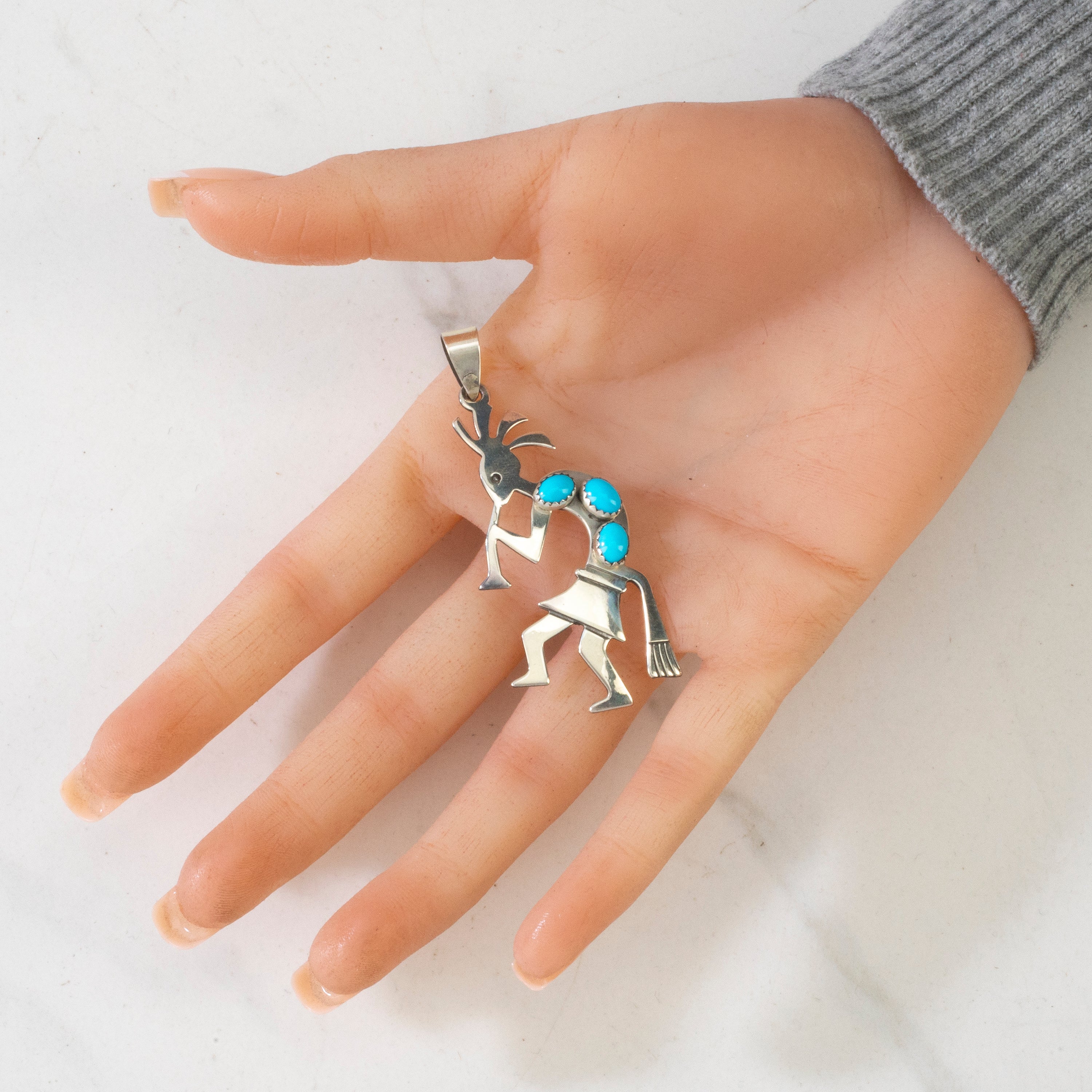 Kalifano Native American Jewelry Ella Peter Kokopelli Sleeping Beauty Turquoise Hopi USA Native American Made 925 Sterling Silver Pendant NAN350.002