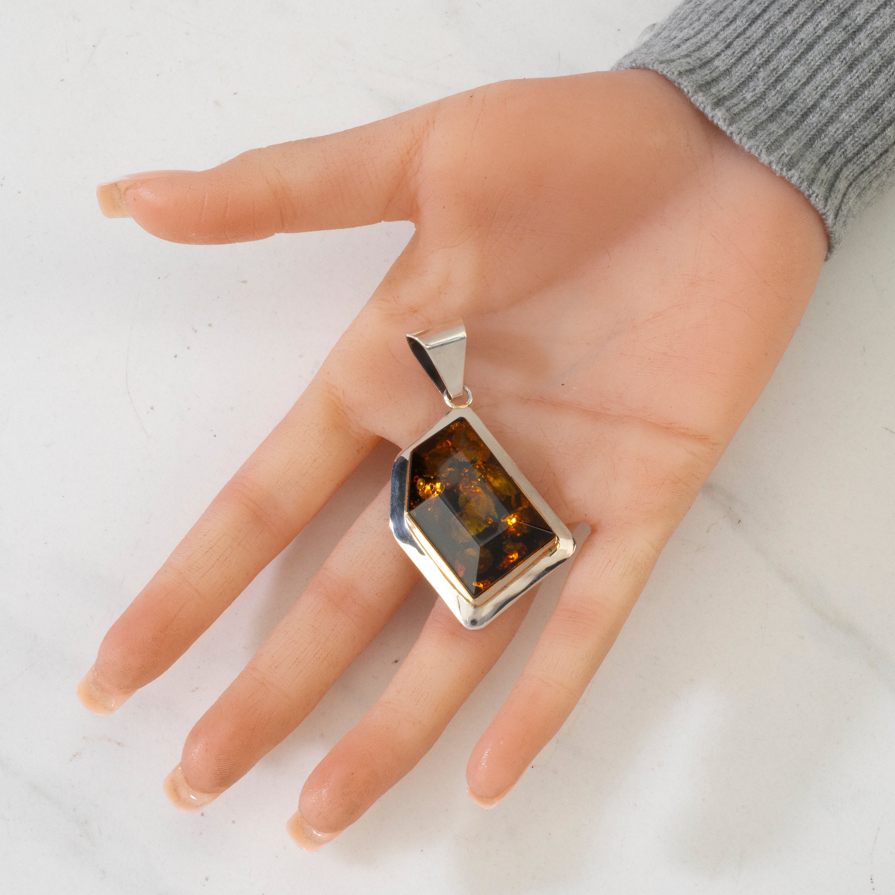 Kalifano Native American Jewelry Paul Livingston Amber Navajo USA Native American Made 925 Sterling Silver & 12K Gold Filled Pendant NAN600.030