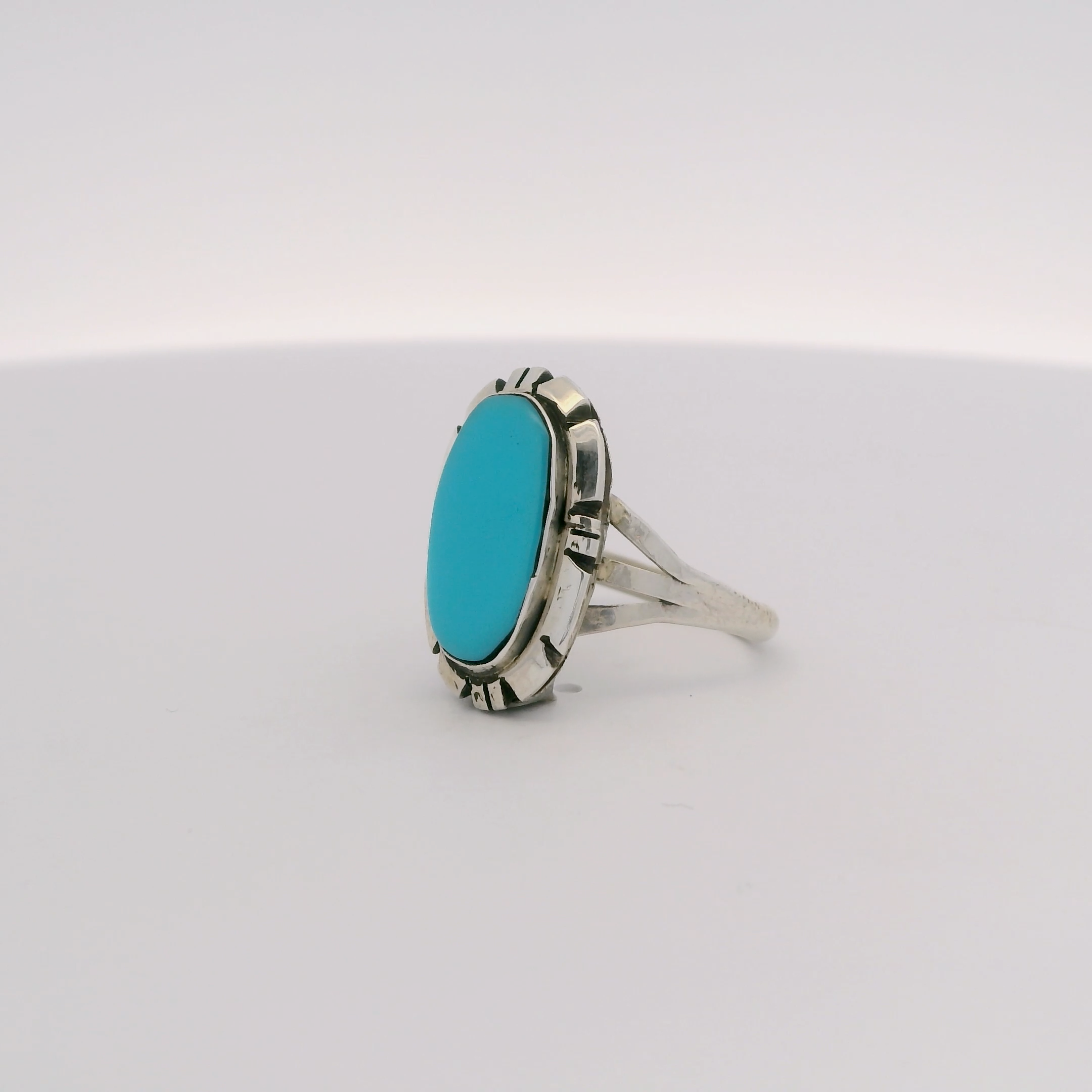 Calvin Spencer Kingman Turquoise Navajo USA Native American Made 925 Sterling Silver Ring