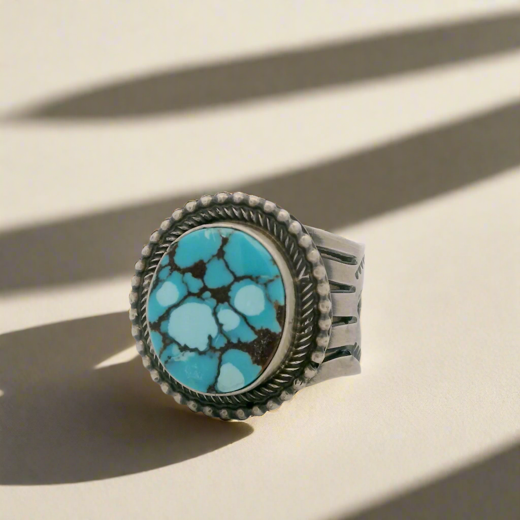 Tillie Jon Egyptian Turquoise Navajo USA Native American Made 925 Sterling Silver Ring