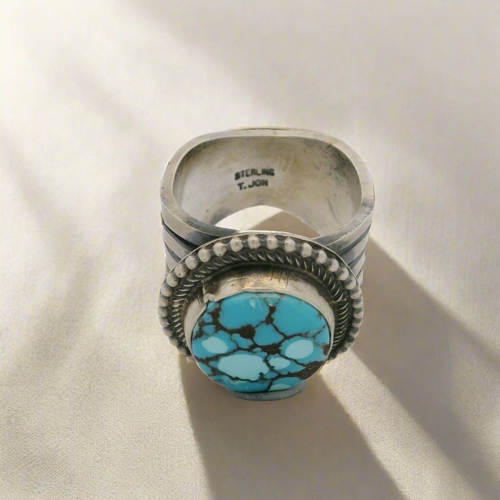 Tillie Jon Egyptian Turquoise Navajo USA Native American Made 925 Sterling Silver Ring