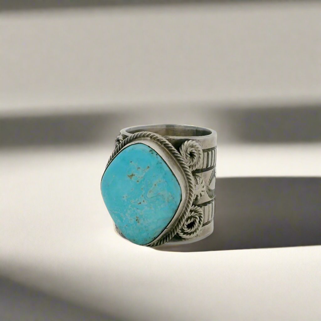 Tillie Jon Royston Turquoise Navajo USA Native American Made 925 Sterling Silver Ring