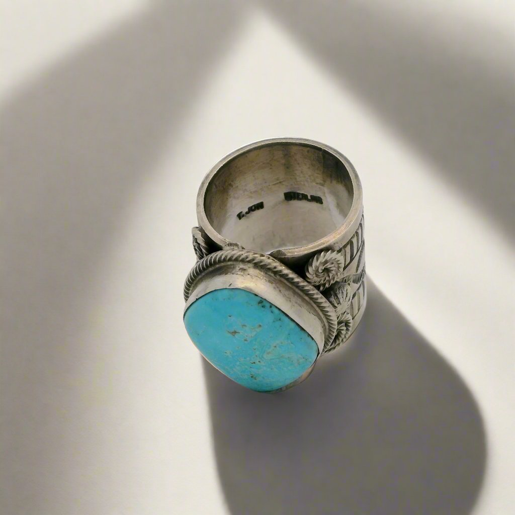 Tillie Jon Royston Turquoise Navajo USA Native American Made 925 Sterling Silver Ring