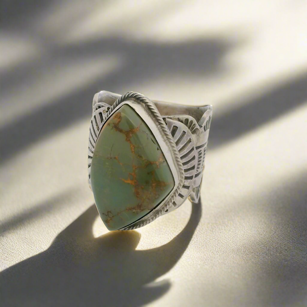 Tillie Jon Royston Turquoise Navajo USA Native American Made 925 Sterling Silver Ring