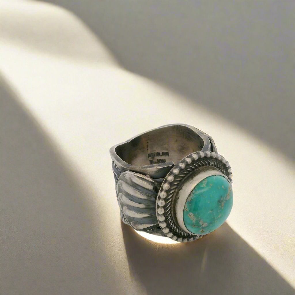 Tillie Jon Royston Turquoise Navajo USA Native American Made 925 Sterling Silver Ring