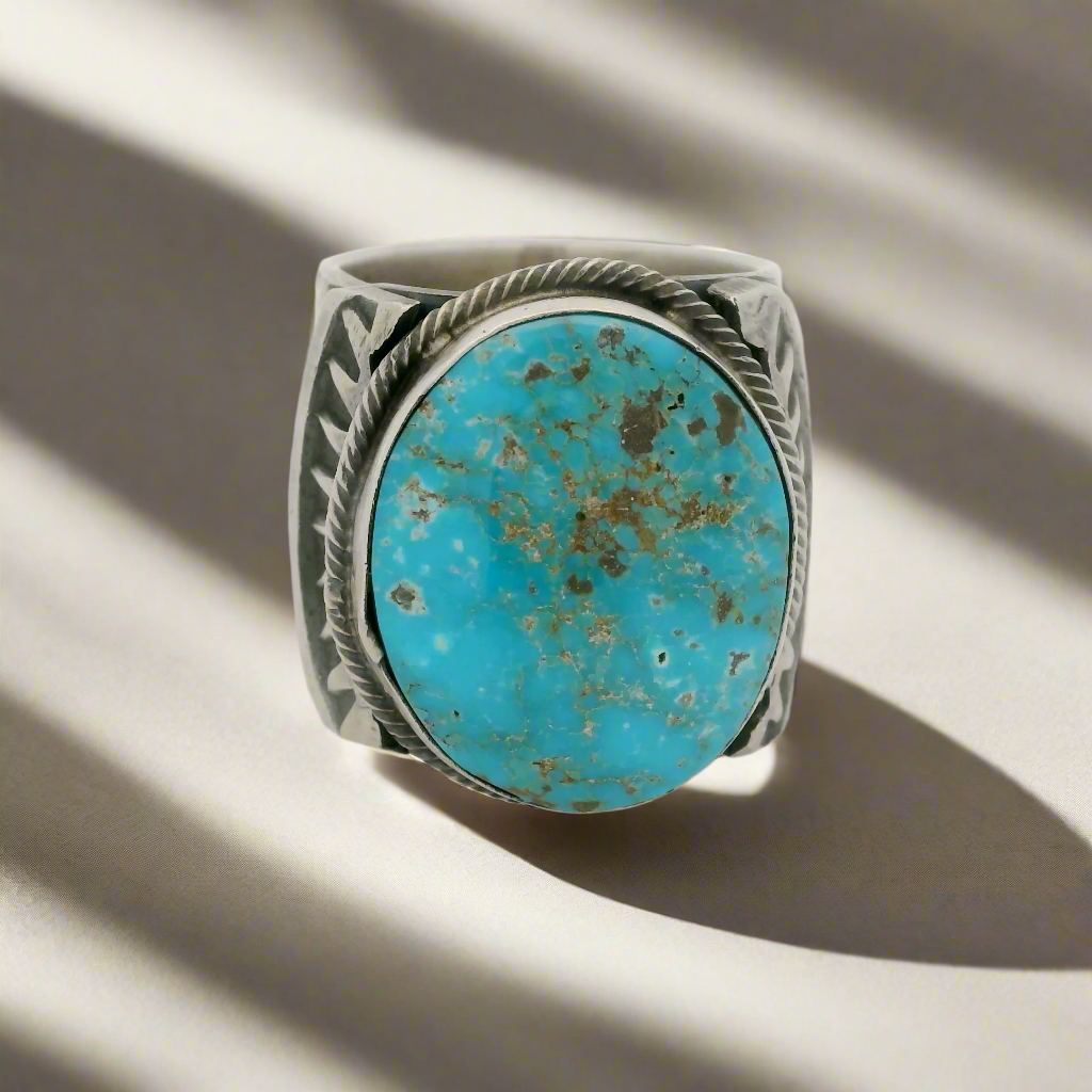 Tillie Jon Kingman Turquoise Navajo USA Native American Made 925 Sterling Silver Ring