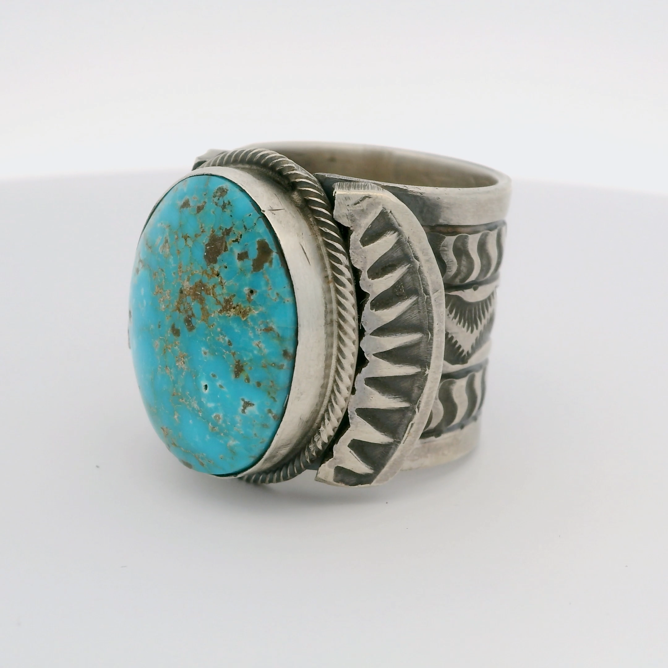 Tillie Jon Kingman Turquoise Navajo USA Native American Made 925 Sterling Silver Ring