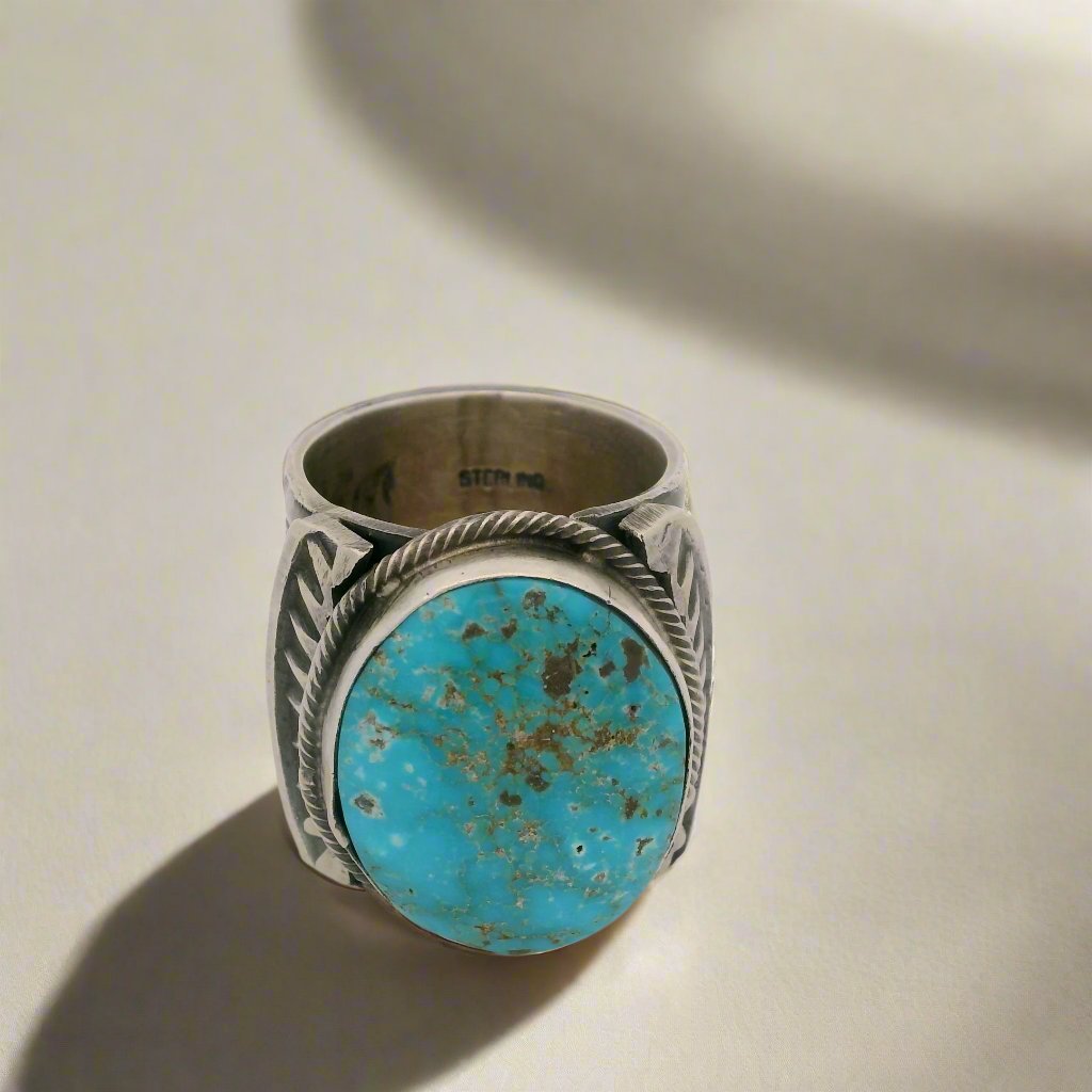 Tillie Jon Kingman Turquoise Navajo USA Native American Made 925 Sterling Silver Ring