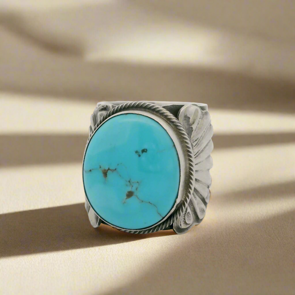 Tillie Jon Kingman Turquoise Navajo USA Native American Made 925 Sterling Silver Ring