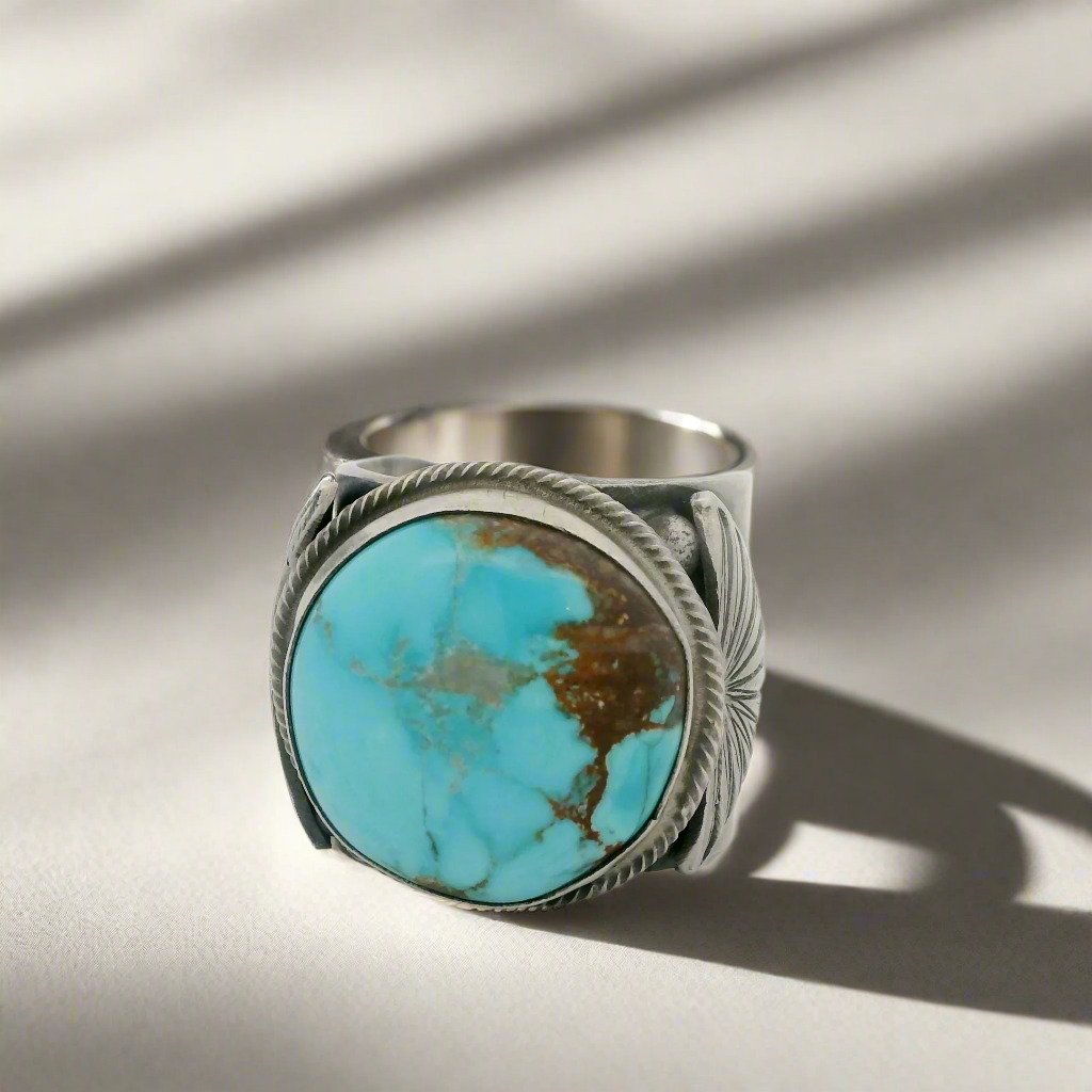 Tillie Jon Kingman Turquoise Navajo USA Native American Made 925 Sterling Silver Ring