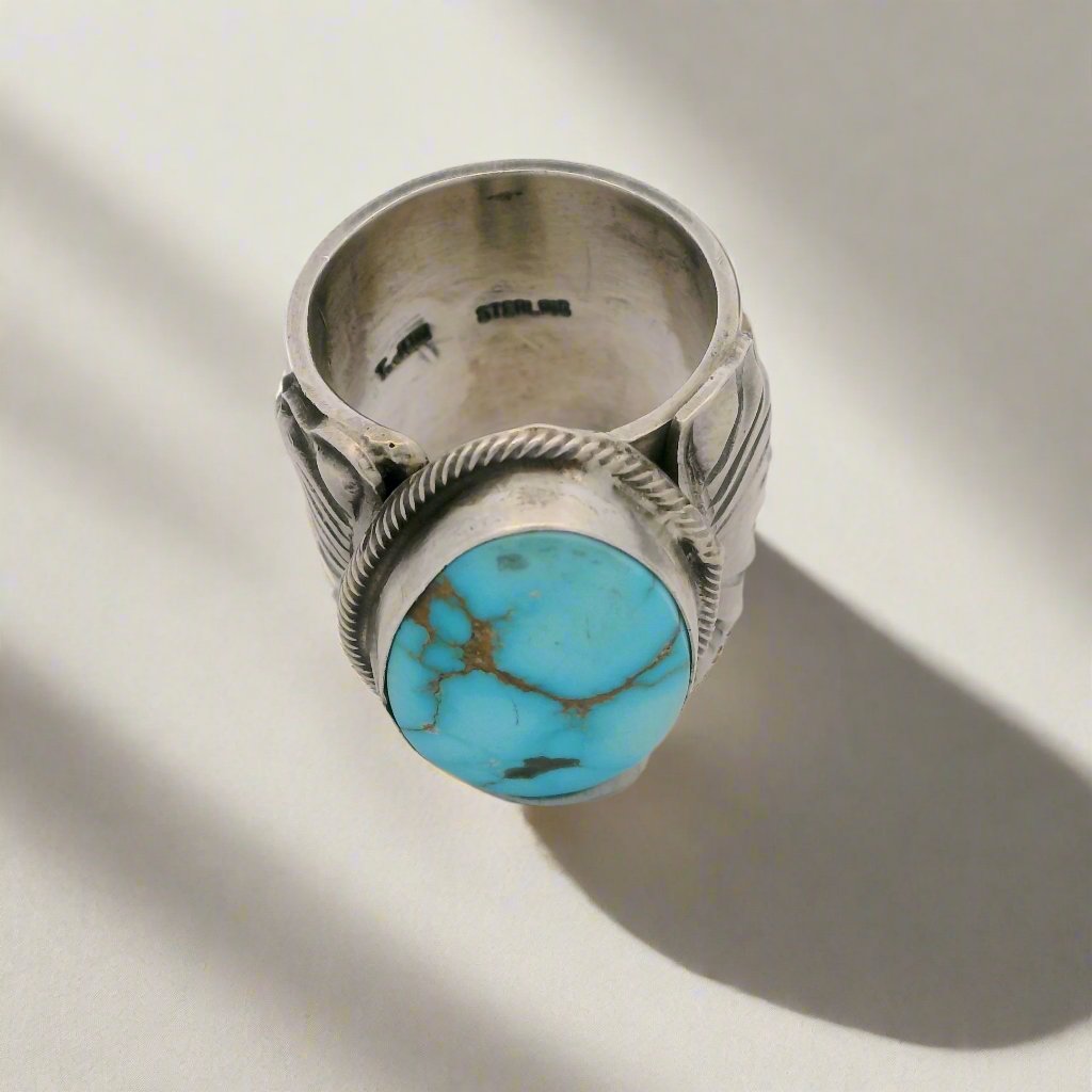 Tillie Jon Kingman Turquoise Navajo USA Native American Made 925 Sterling Silver Ring