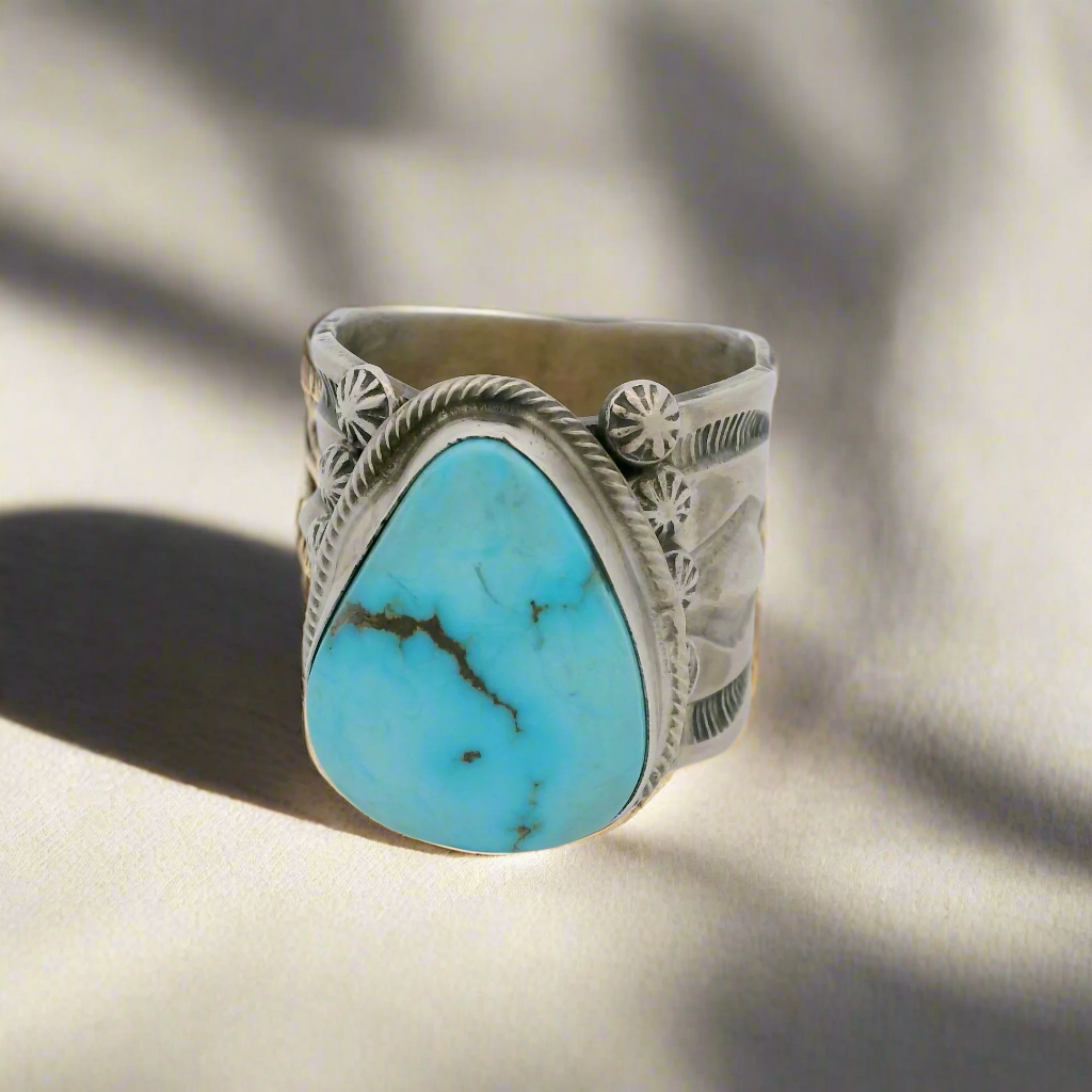 Tillie Jon Kingman Turquoise Navajo USA Native American Made 925 Sterling Silver Ring