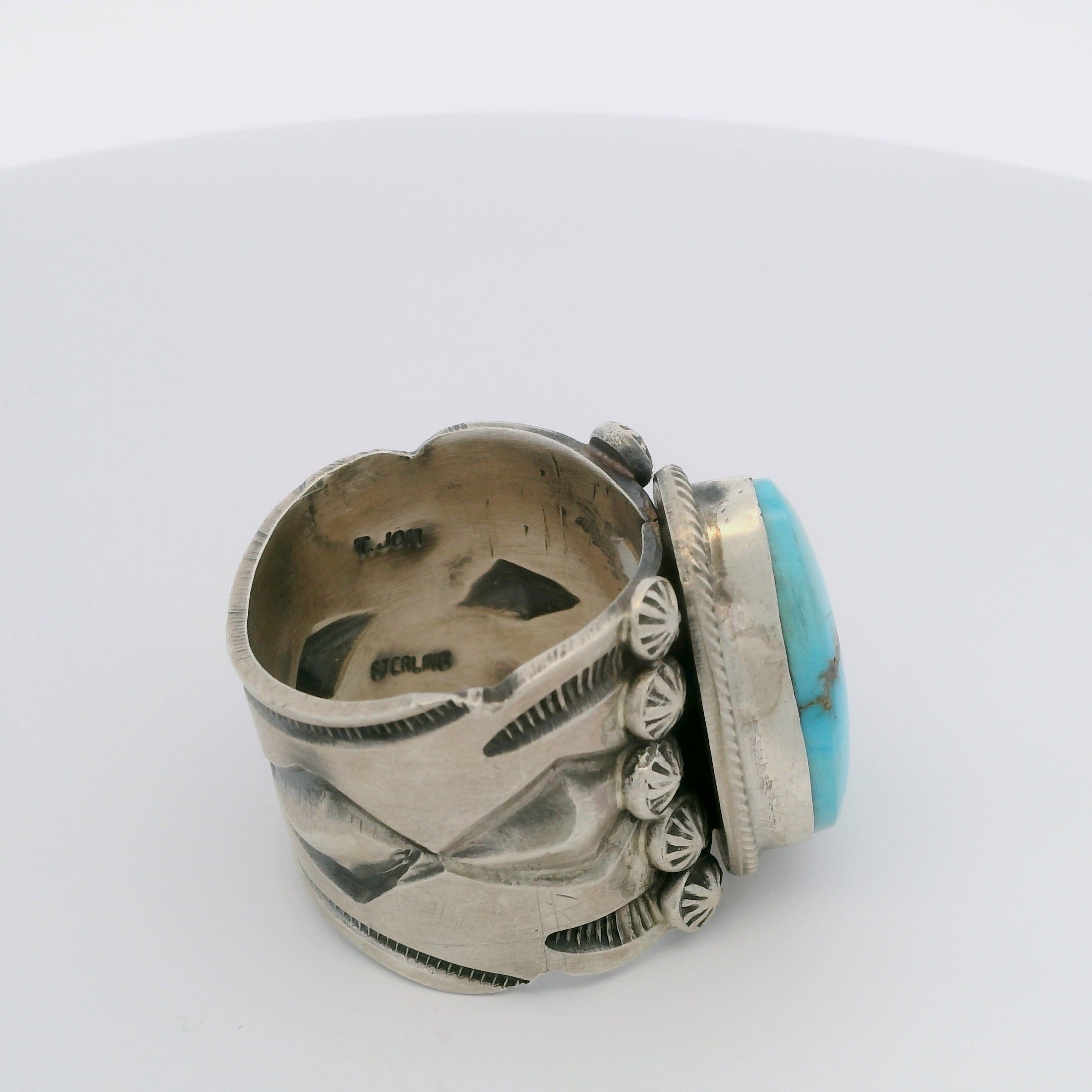 Tillie Jon Kingman Turquoise Navajo USA Native American Made 925 Sterling Silver Ring